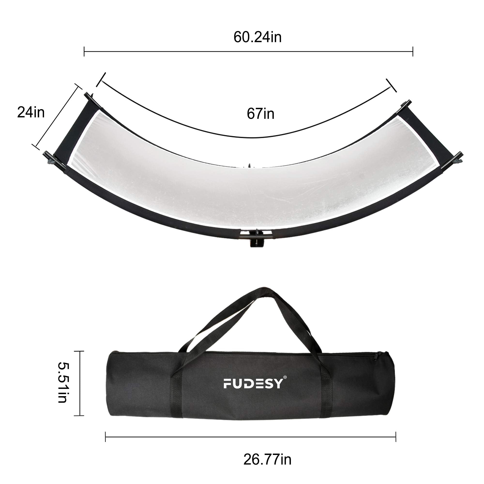 Fudesy Clamshell Light Reflector/Diffuser,67'X24' Curved Photography Lighting Reflector For Photo Video Studio Shooting With Black/Silver/White/Gold Reflectors,Carry Bag