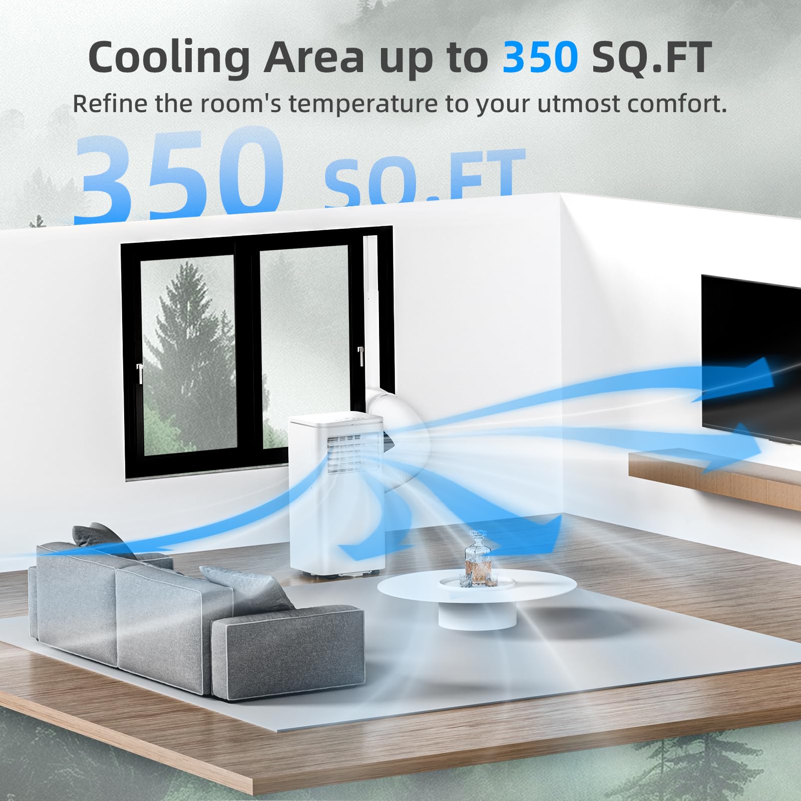 Portable Air Conditioner 8000 Btu, Remote Control, Fan Mode, Cools 350Sq. Ft, 24 Hour Timer, Quiet Operation,Window, 2 Fan Speed