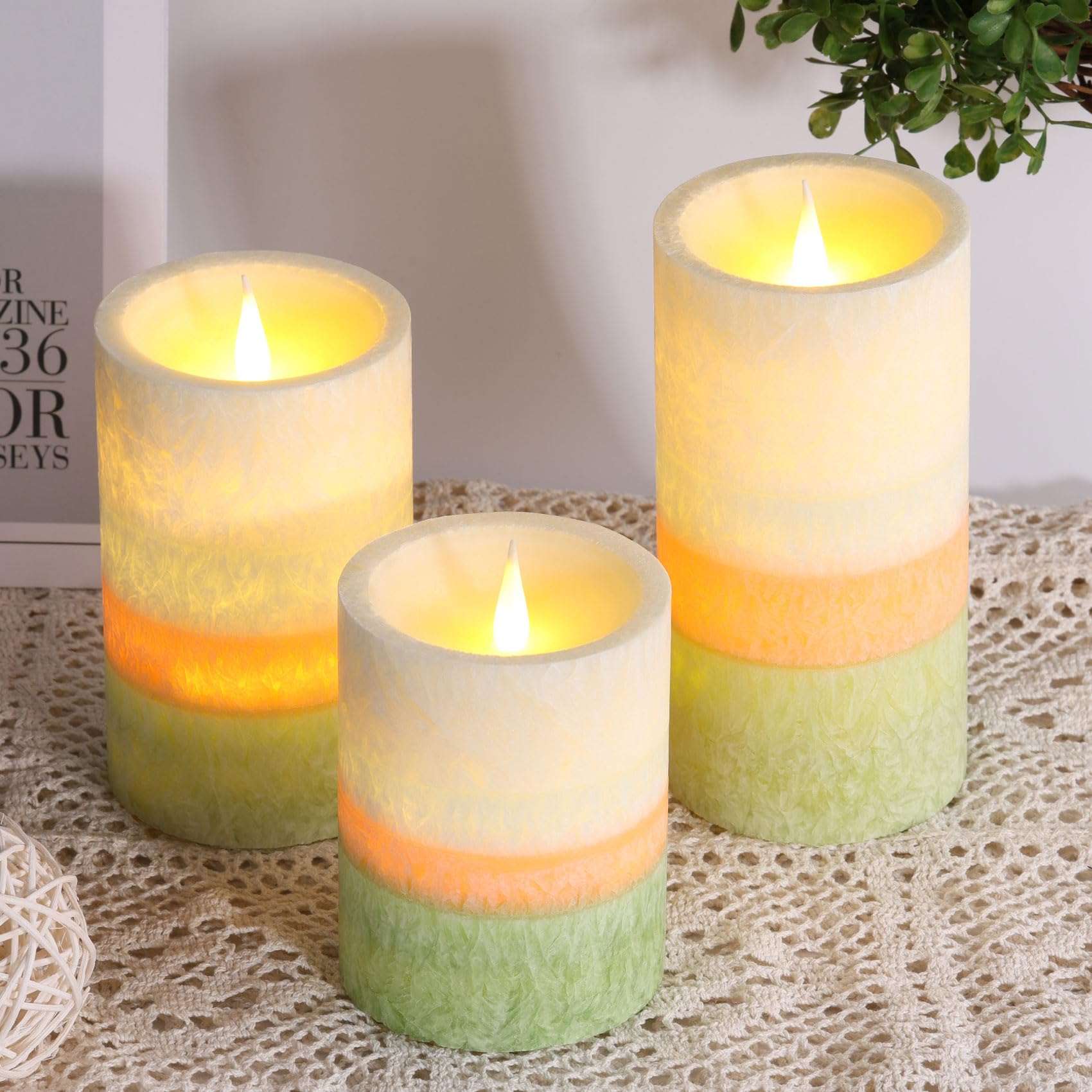 Eywamage Color Changing Flameless Pillar Candles With Timer   Real Wax Coated, Battery Operated Set Of 3