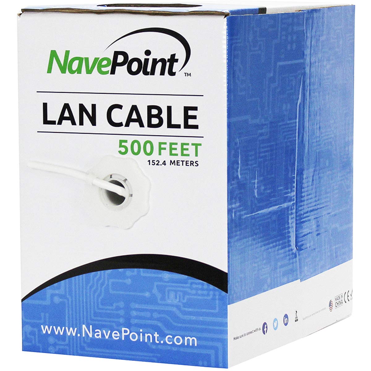 Navepoint Cat6 (Cca), 500Ft, White, Solid Bulk Ethernet Cable, 550Mhz, 23Awg 4 Pair, Unshielded Twisted Pair (Utp)