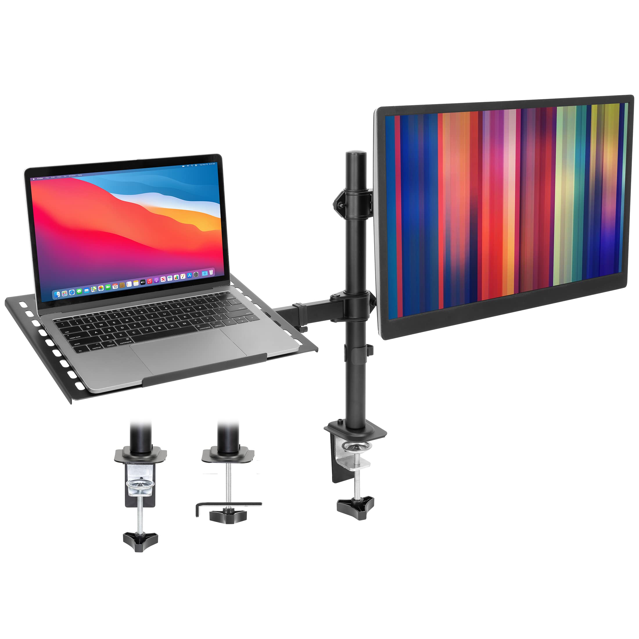 Mount It! Laptop Desk Mount With Monitor Arm, Dual Laptop And Monitor Stand, Fully Adjustable, Vesa Compatible, Ventilated Tray,