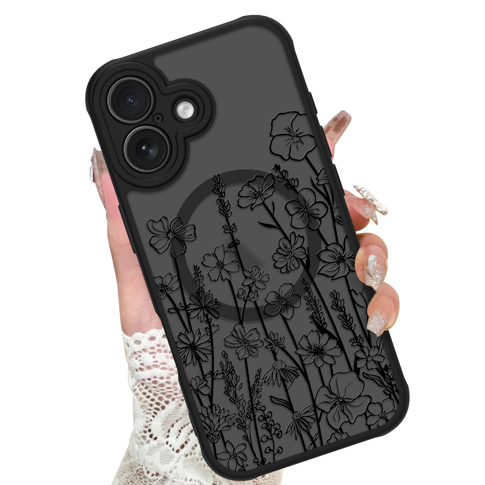 KANGHAR Case Compatible with iPhone 17 Florals Pattern [Compatible with Magsafe] Cute Blooming Flowers Protective Magnetic Case 