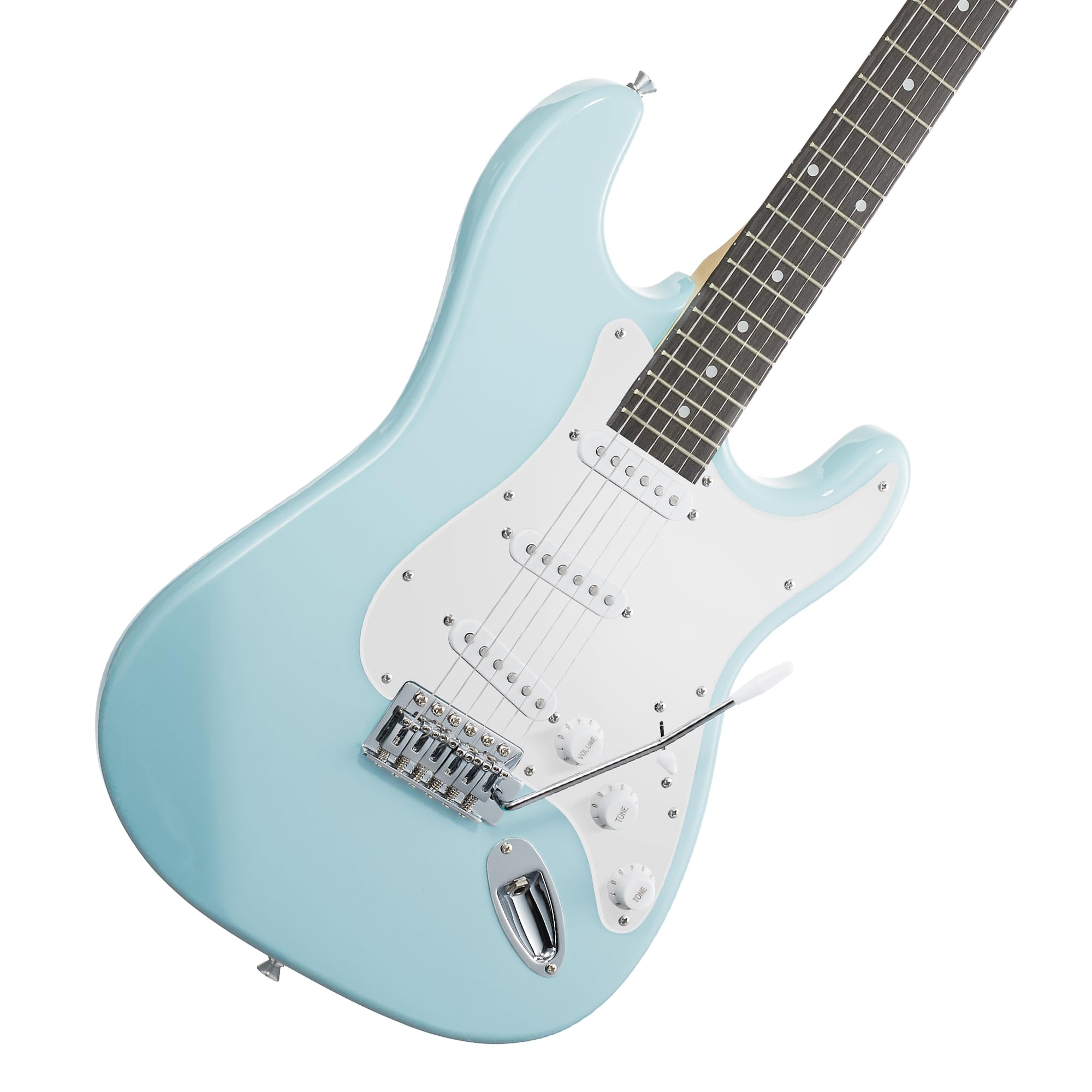 Ashthorpe 39 Inch Electric Guitar (Light Blue Silver), Full Size Guitar Kit With Padded Gig Bag, Tremolo Bar, Strap, Strings, Ca