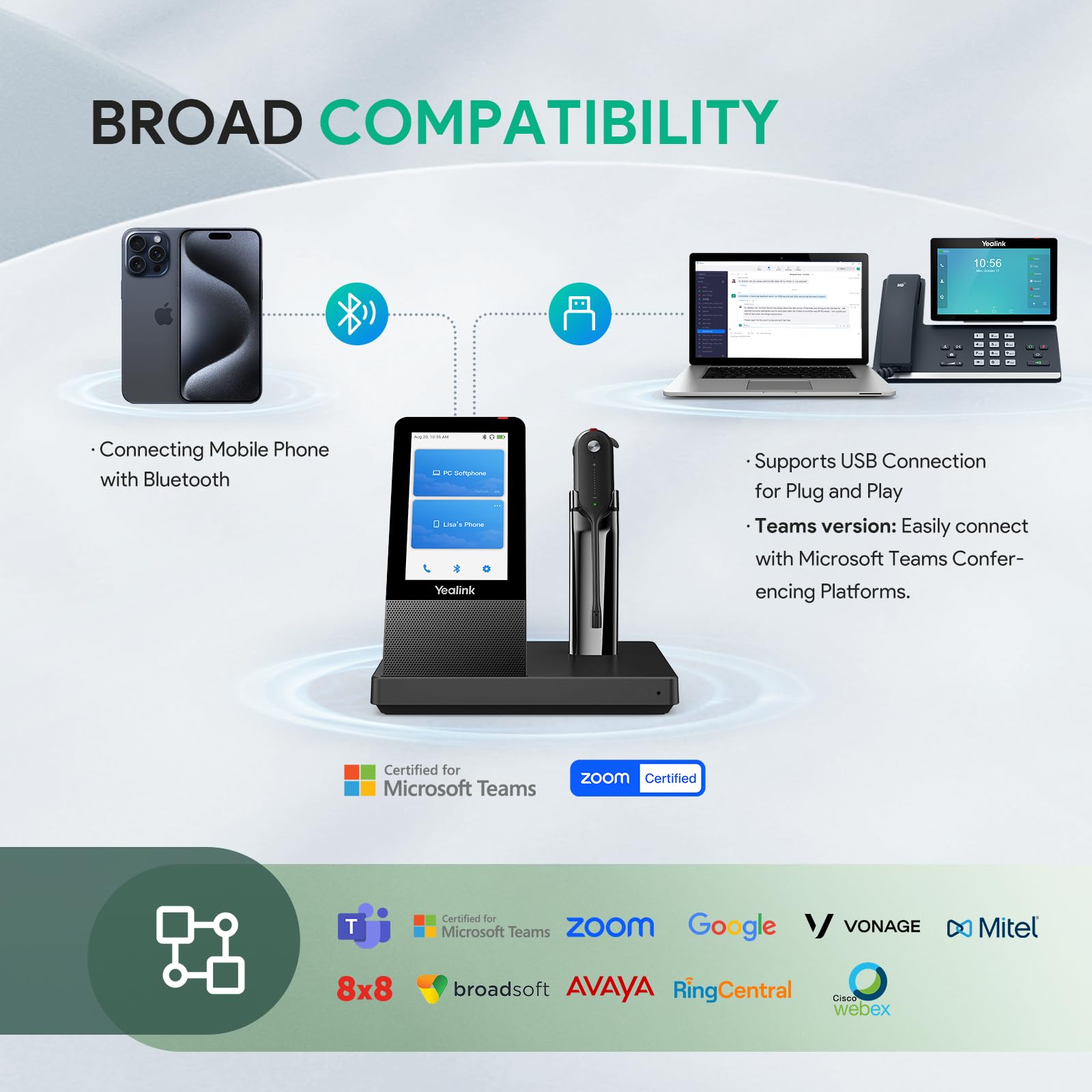 Yealink Wireless Dect Headset Wh67,Office Single Ear (Mono) Bluetooth Headset To Desk Phone,Cell Phone And Pc,Compatible With Zo