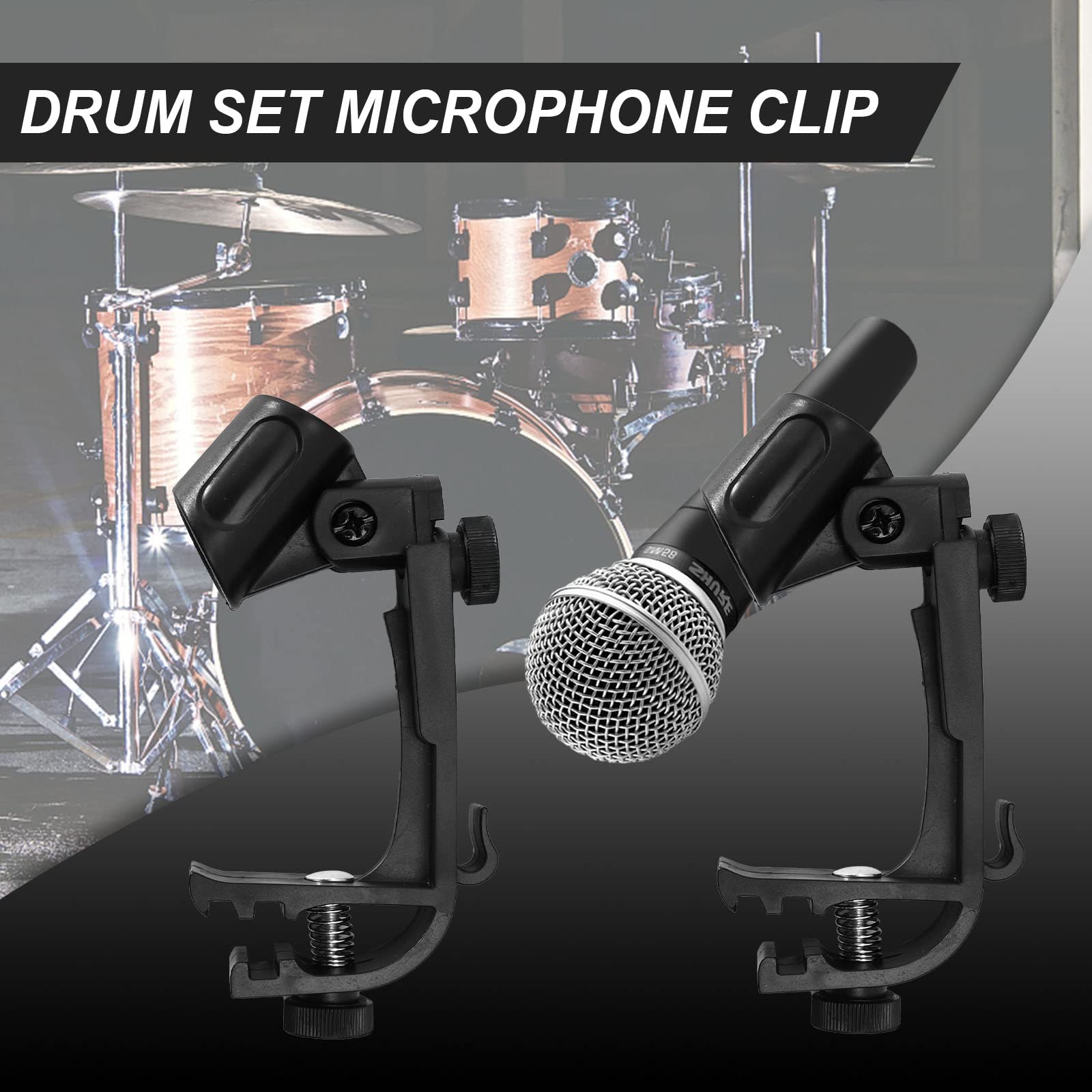 Zudksuy 2-Pcs Microphone Clips For Drums Microphone Clip Microphone Clips For Stands Mic Clips Adjustable Drum Loop Microphone C