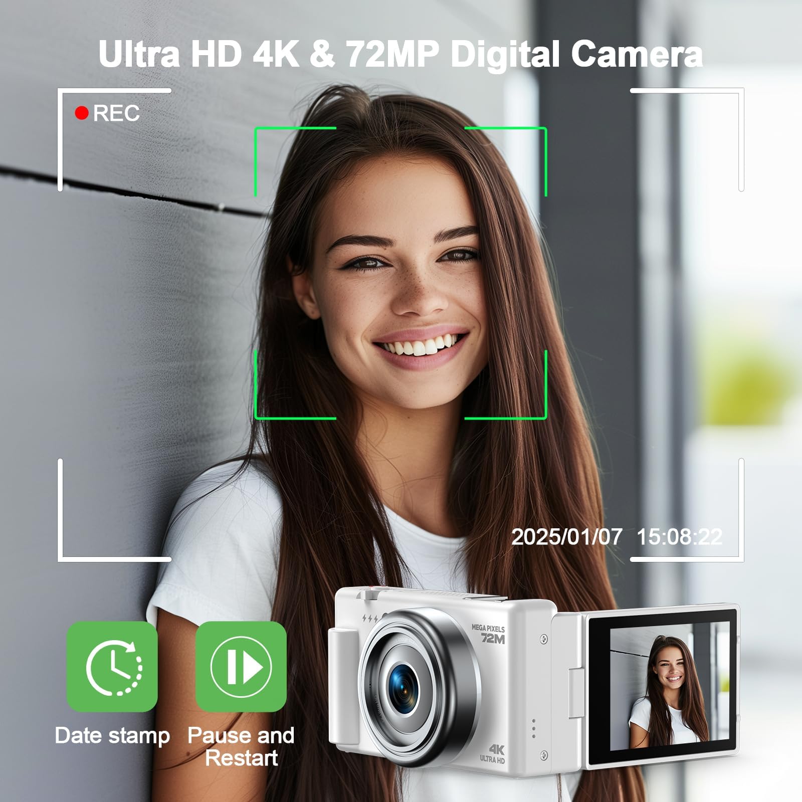 4K Digital Camera For Photography, 72Mp Vlogging Camera For Youtube, Autofocus Digital Cameras With 270 Flip Screen, 18X Digital