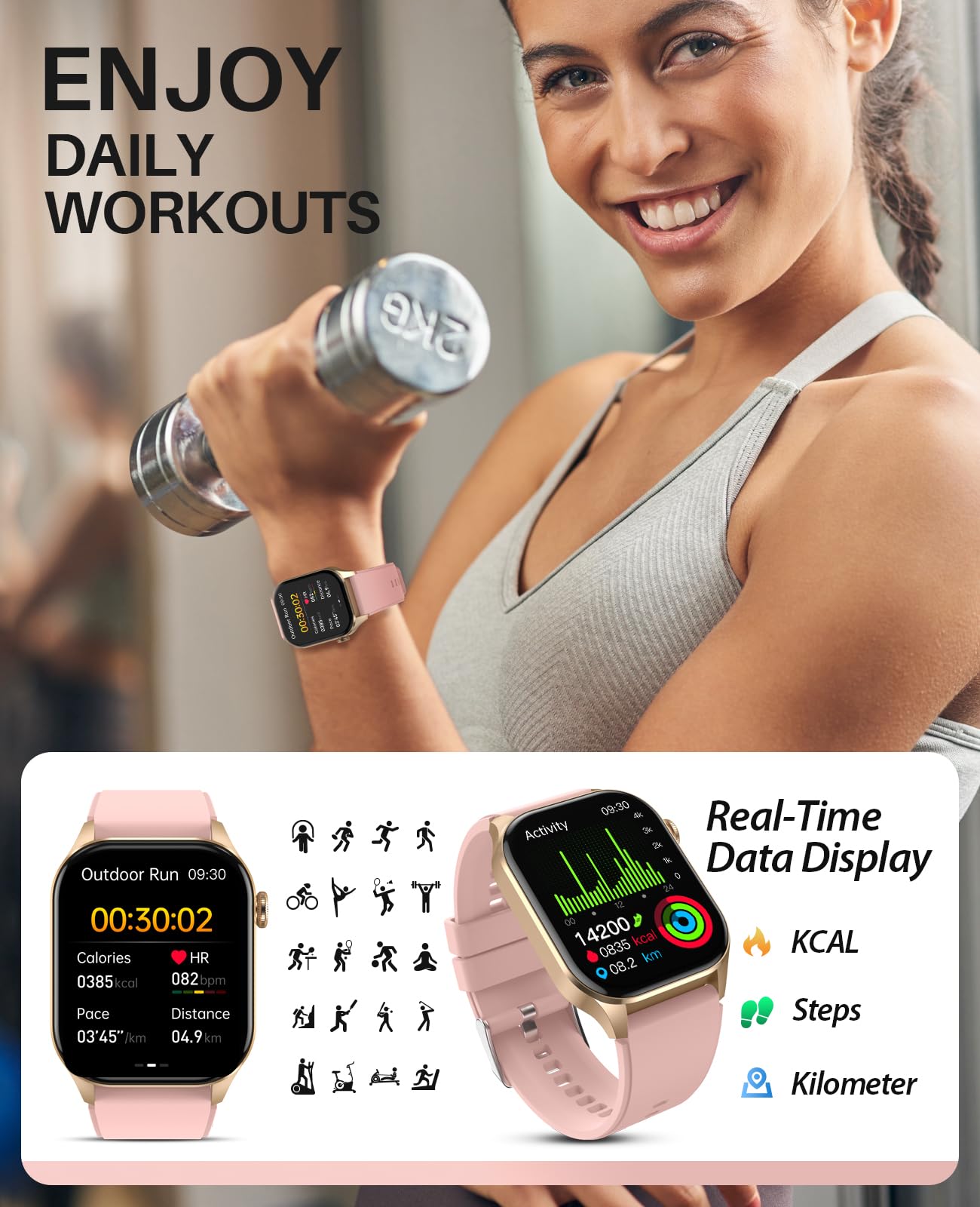 Smart Watch For Women, Infrared True Blood Oxygen Monitor, 136+ Sports, 2.04 Inch Amoled Display, Heart Rate Blood Pressure Slee