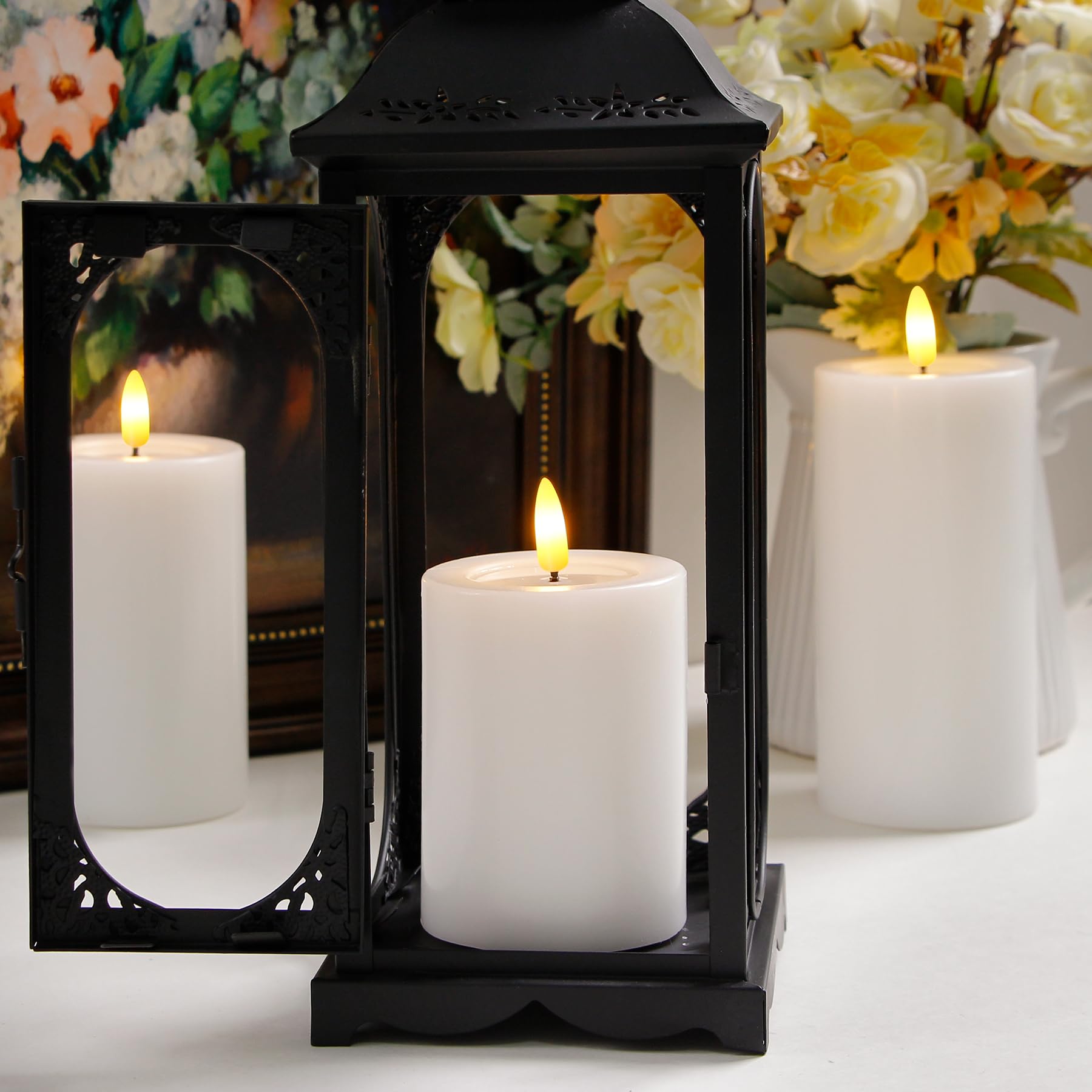 Yeelida Remote Flameless Flickering Pillar Candles With Candle Grease Effect,Pack Of 3 White Led Battery Oprated 2/4/6/8 Hours T