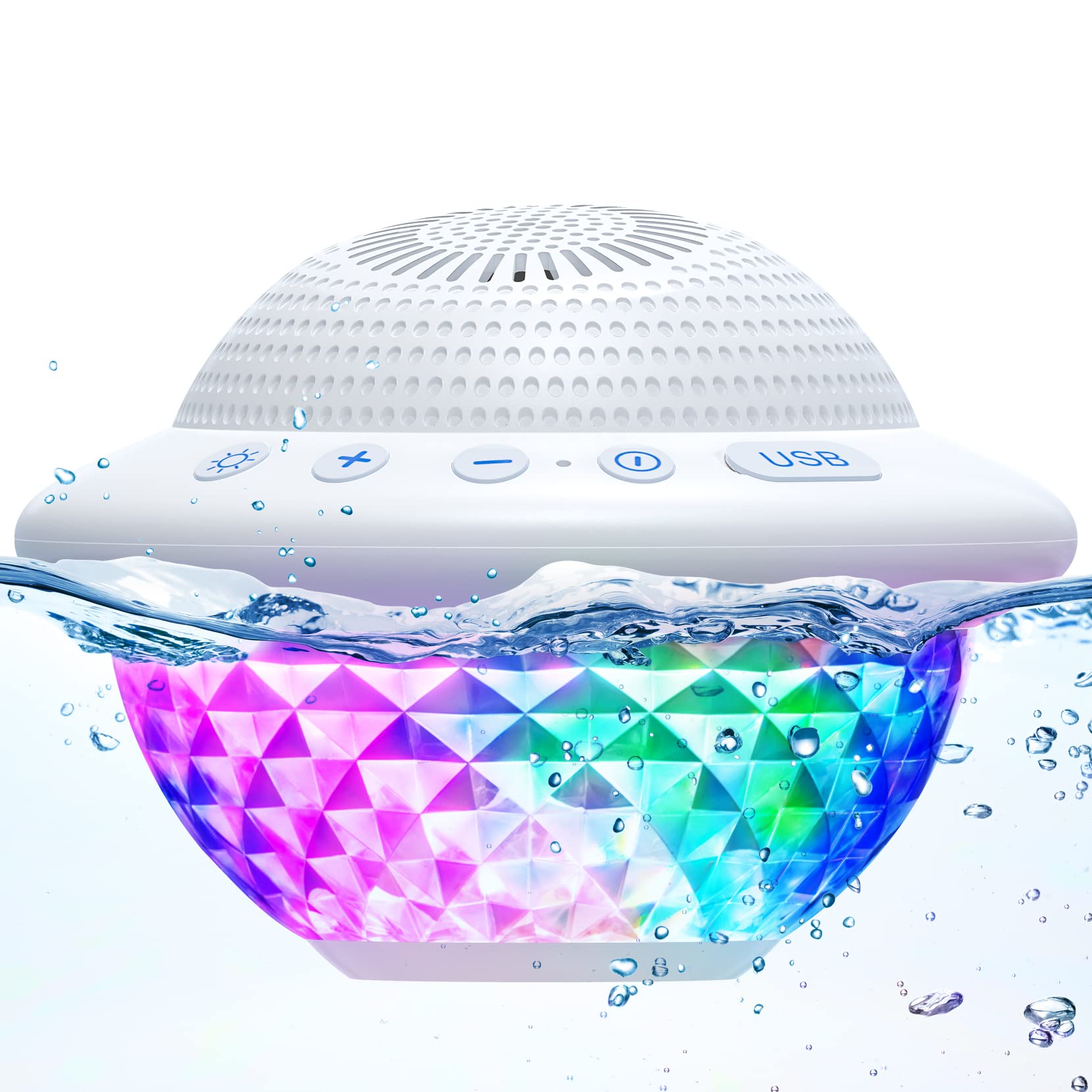 Floating Pool Speakers with Colorful LED Lights, IPX7 Waterproof Hot Tub Bluetooth Speaker, 10W Stereo Loud Sound, Built-in Mic,