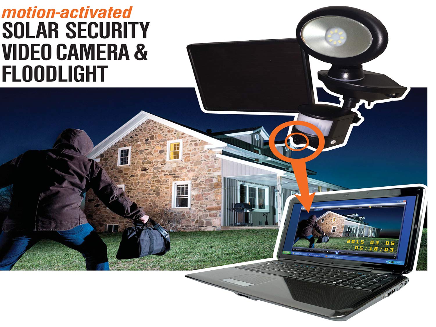 Maxsa 44643 Cam Bk Solar Security Video Camera And Spotlight Black