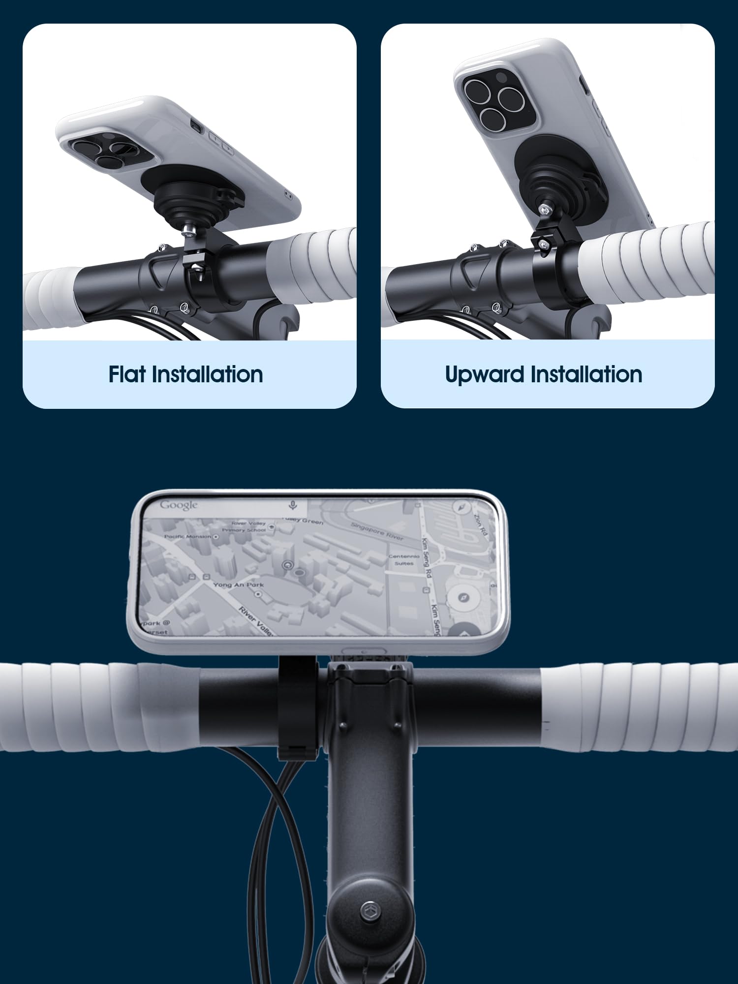 Sincetop Bike/Motorcycle Phone Mount - Series Q [ Quad ] - Quick Lock & Release - Aluminum Bicycle Handlebar Phone Holder - Comp