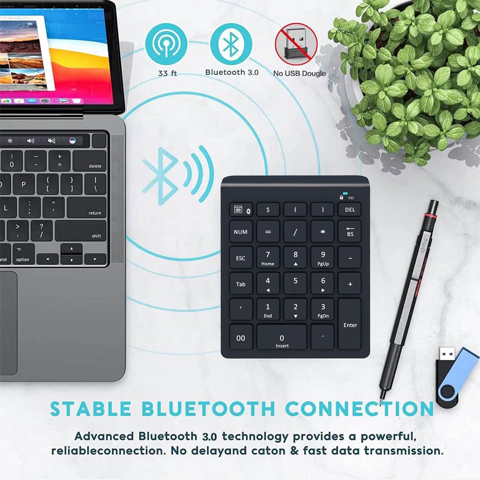 Bluetooth Number Pad For Laptop, Wireless Numeric Keypad, 28 Keys Numpad Number Keypad Bluetooth 10 Keys Number Pad For Laptop, Macbook Air/Pro, Imac, Surface Pro, Etc