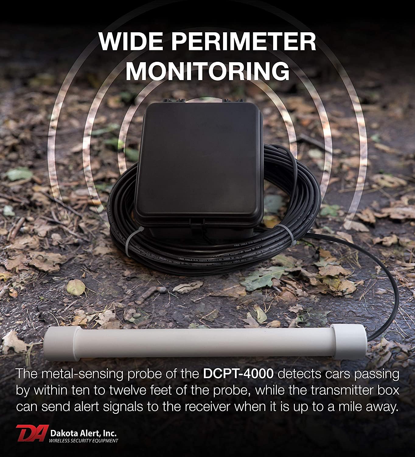 Dakota Alert Driveway Alarm Sensor   Dcpa 4K Plus Driveway Alarms Wireless Outside Weatherproof Alert System, 1 Mile Long Range Sensors, Receiver & Vehicle Detecting Probe Transmitter & 50' Wire