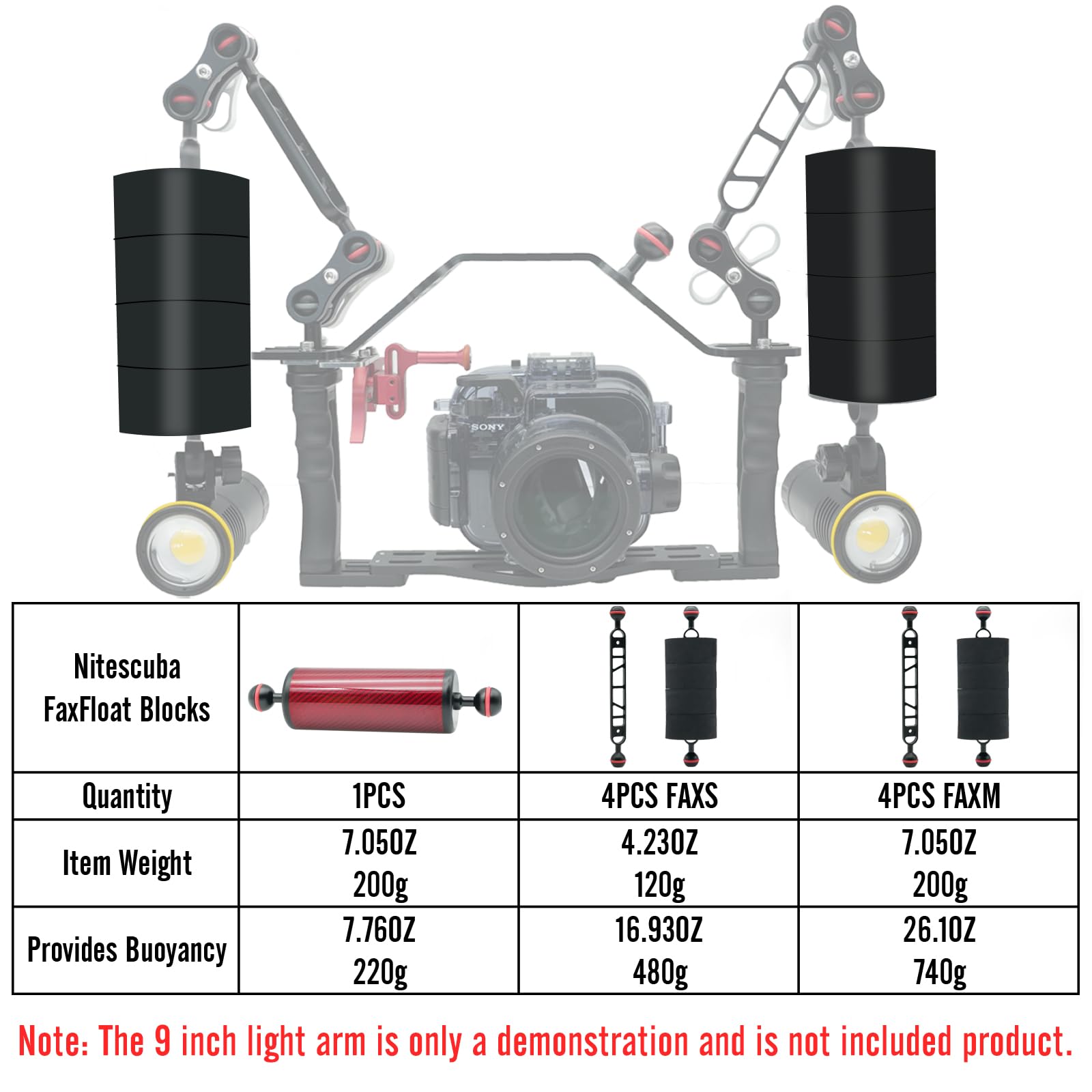 Nitescuba Faxm Jumbo Float Kit Buoyancy Underwater Float For Ultralight/Inon/Sea&Sea/Weefine/Seafrogs Arms(Light Arm Not Include