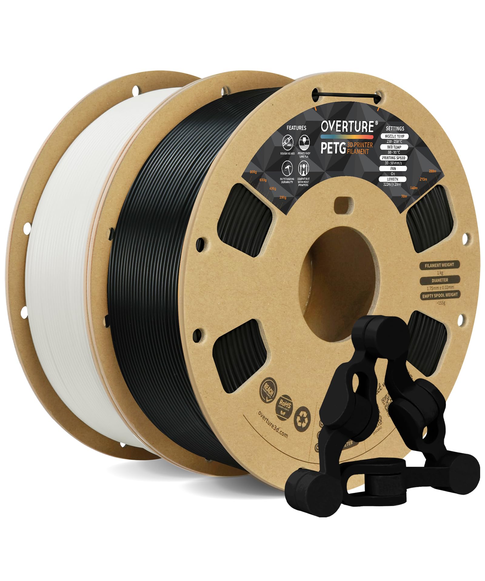 Overture Petg Filament 1.75Mm, 3D Printer Filament, 2Kg Filament (4.4Lbs), Dimensional Accuracy 99% Probability +/  0.03 Mm, Fit