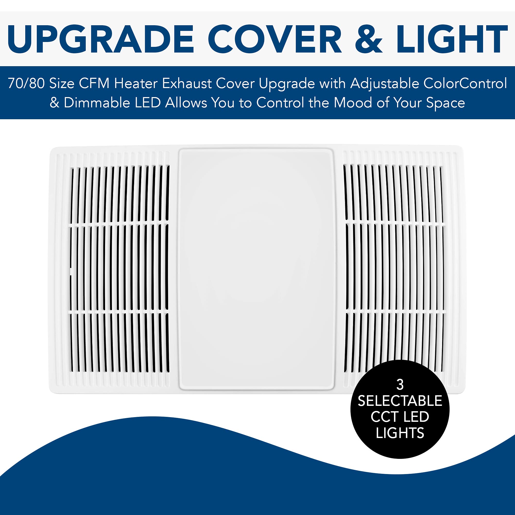Broan Nutone Fg80Hbs Heater Ventilation Grille/Cover With Dimmable Led And Color Adjustable Cct Lighting, For Bathroom Fans, 80