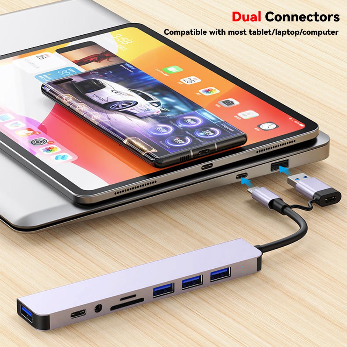 Usb C Hub Usb Splitter 8 In 1 Usb Extender With 4 Usb Port 1 Usbc Jack Tf/Sd Card Reader 3.5Mm Audio Output For Macbook Pro/Ipad Pro/Iphone 15/Laptop/Galaxy Phones/More (1 To 8)