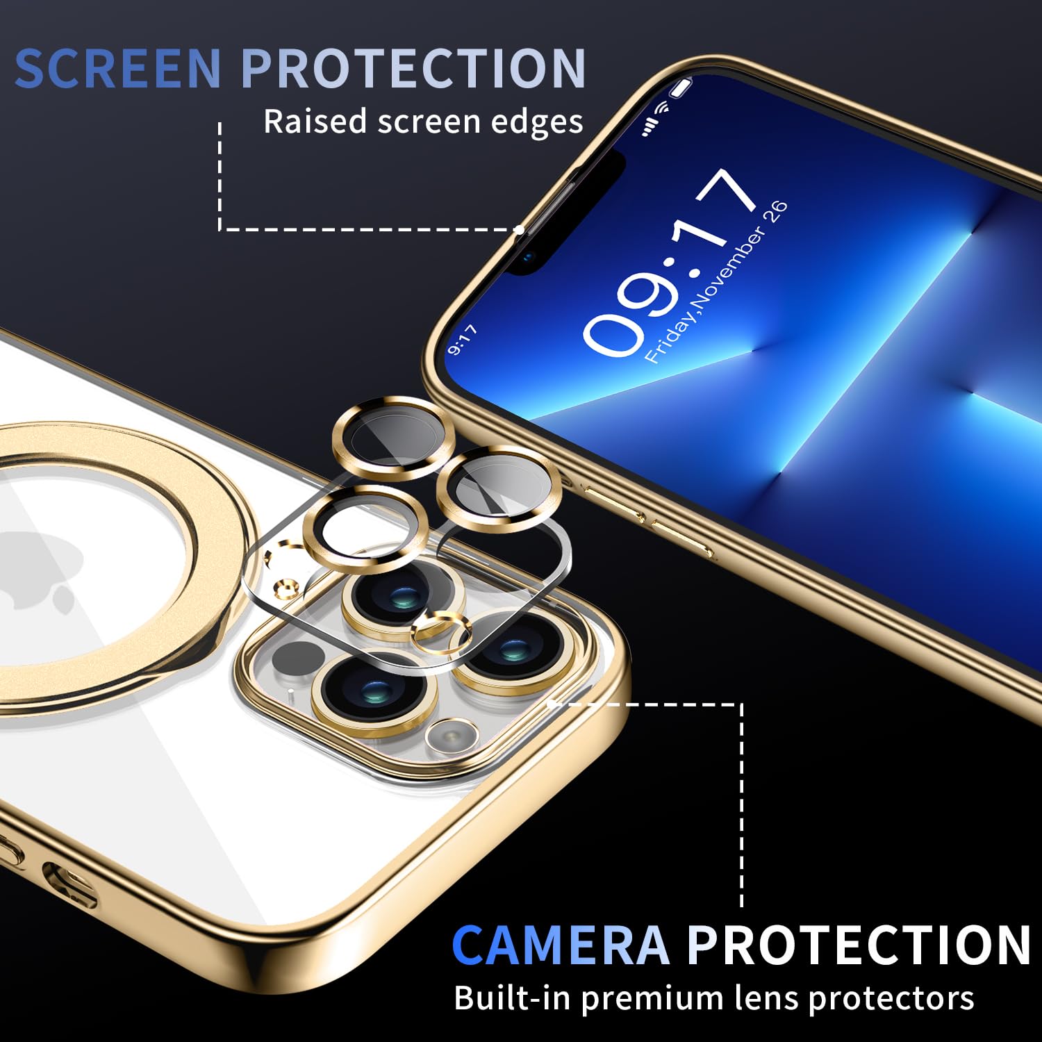 Magnetic For Iphone 13 Pro Max Case With Invisible Stand[Compatible With Magsafe][Full Camera Lens Protector][Military Drop Prot