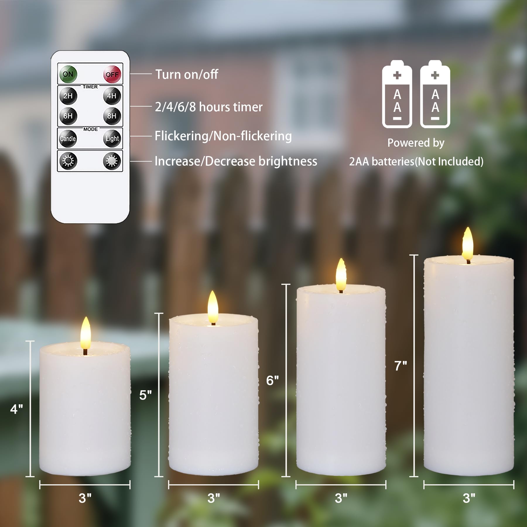 Yeelida Outdoor 4Pcs Flameless Waterproof Candles With Handy Remote Control, Cycle Timer Battery Operated Candle Grease Effect L