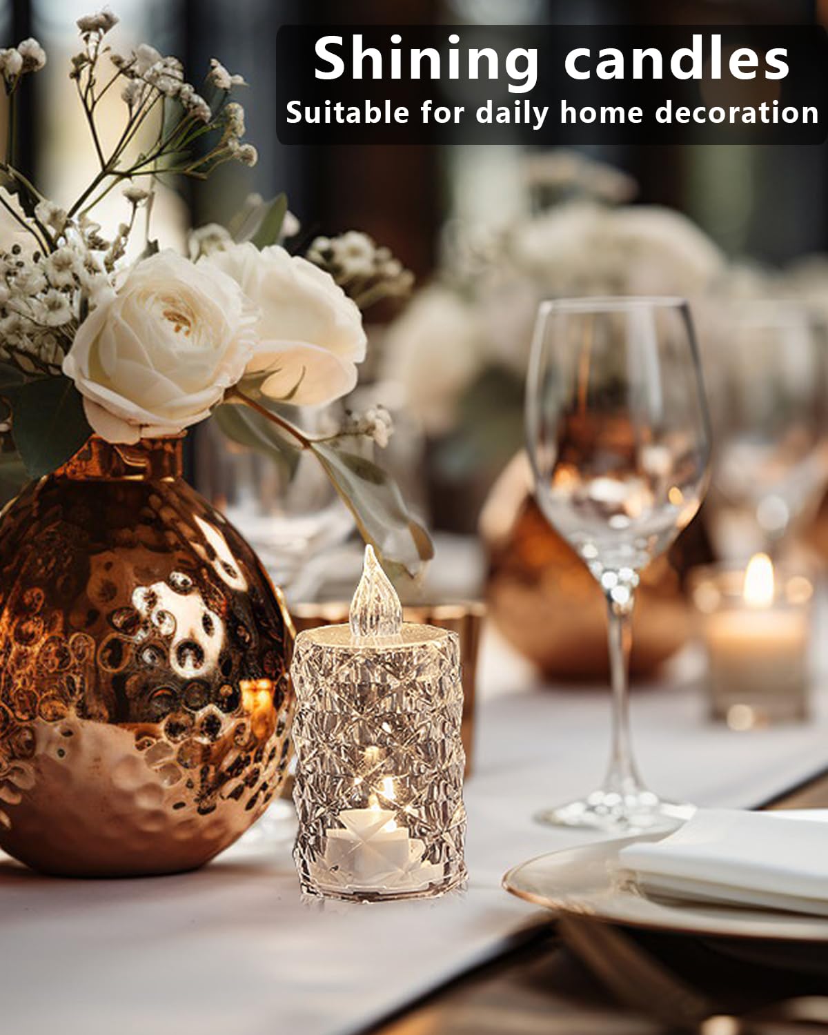 Aymxzt Flameless Crystal Candle, Flameless Diamond Shape Candle, 12 Packs Of 200+ Hours Battery Powered Led Tea Lights, Warm Whi