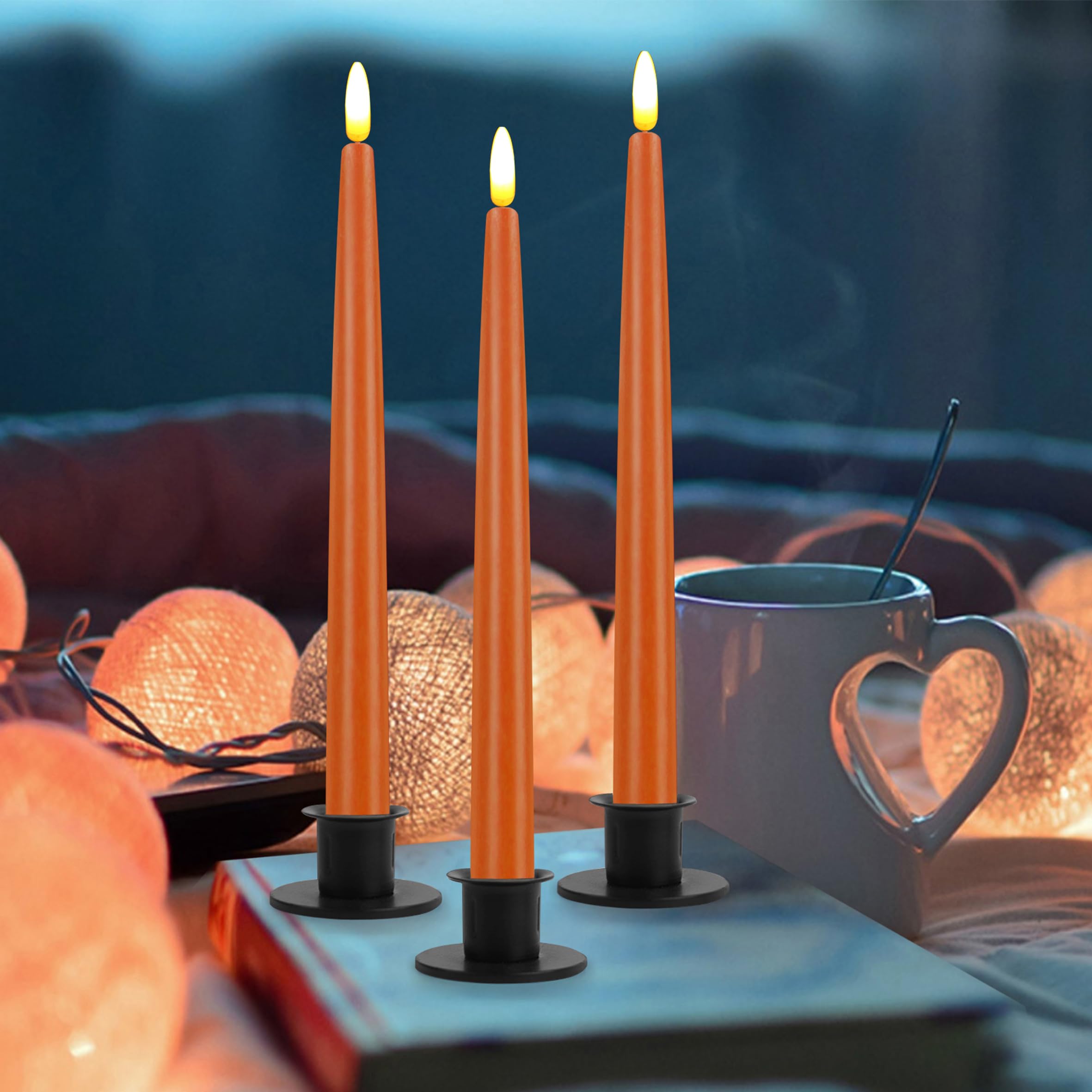 Cvhomedeco. Flameless Taper Candles With 10 Key Remote, Battery Operated Led Flickering 3D Wick Window Candles Real Wax Finished