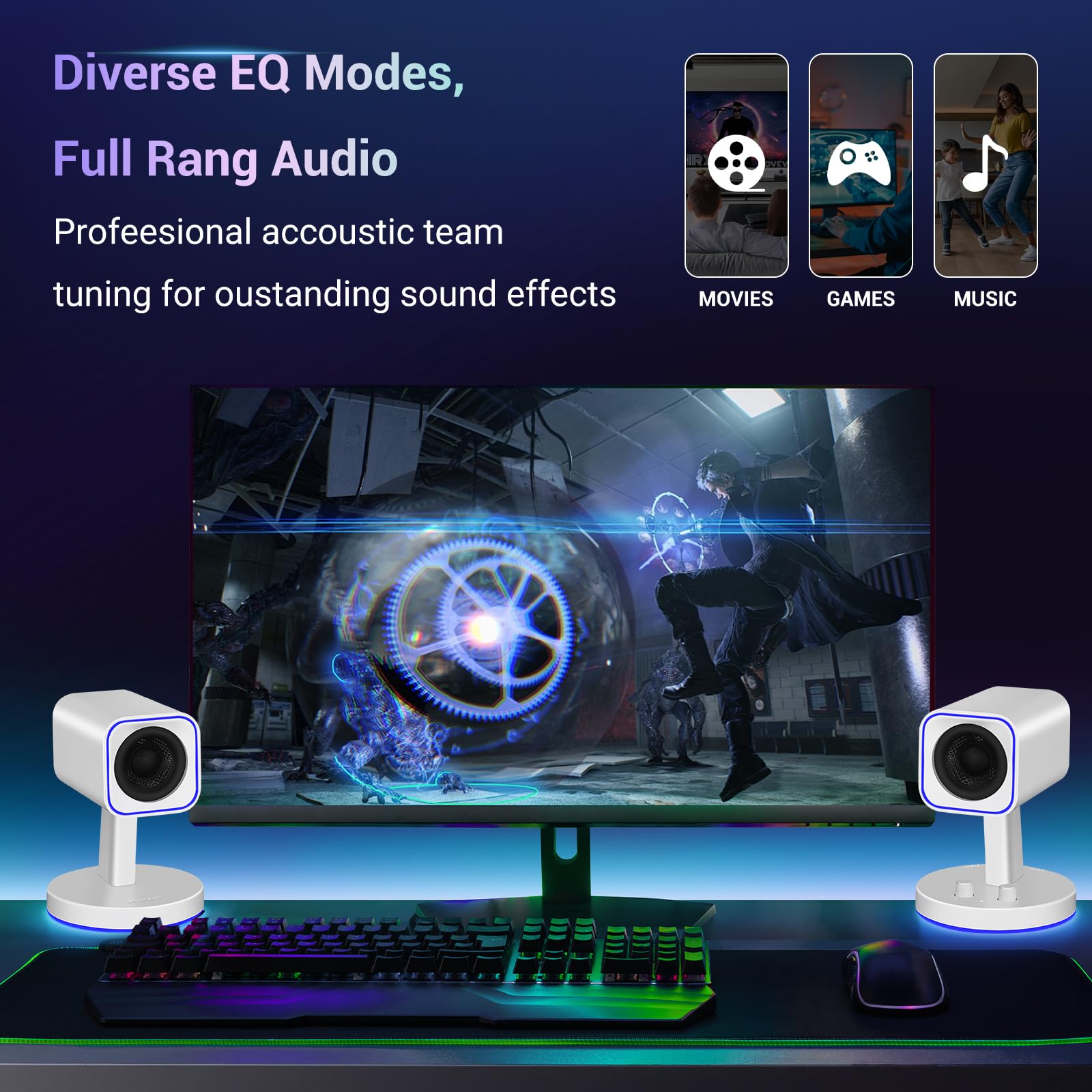 Sanyun Sw202 2.25 Computer Gaming Pc Speakers   24W Fiberglass Speaker Unit   Built In 16Bit Dac Dynamic 3D Surround Sound   Blu