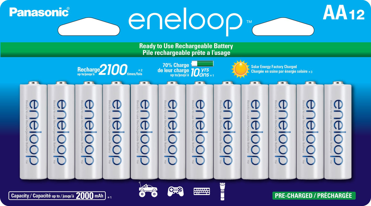 Eneloop Panasonic Bk 3Mcca12Fa Aa 2100 Cycle Ni Mh Pre Charged Rechargeable Batteries, 12 Battery Pack