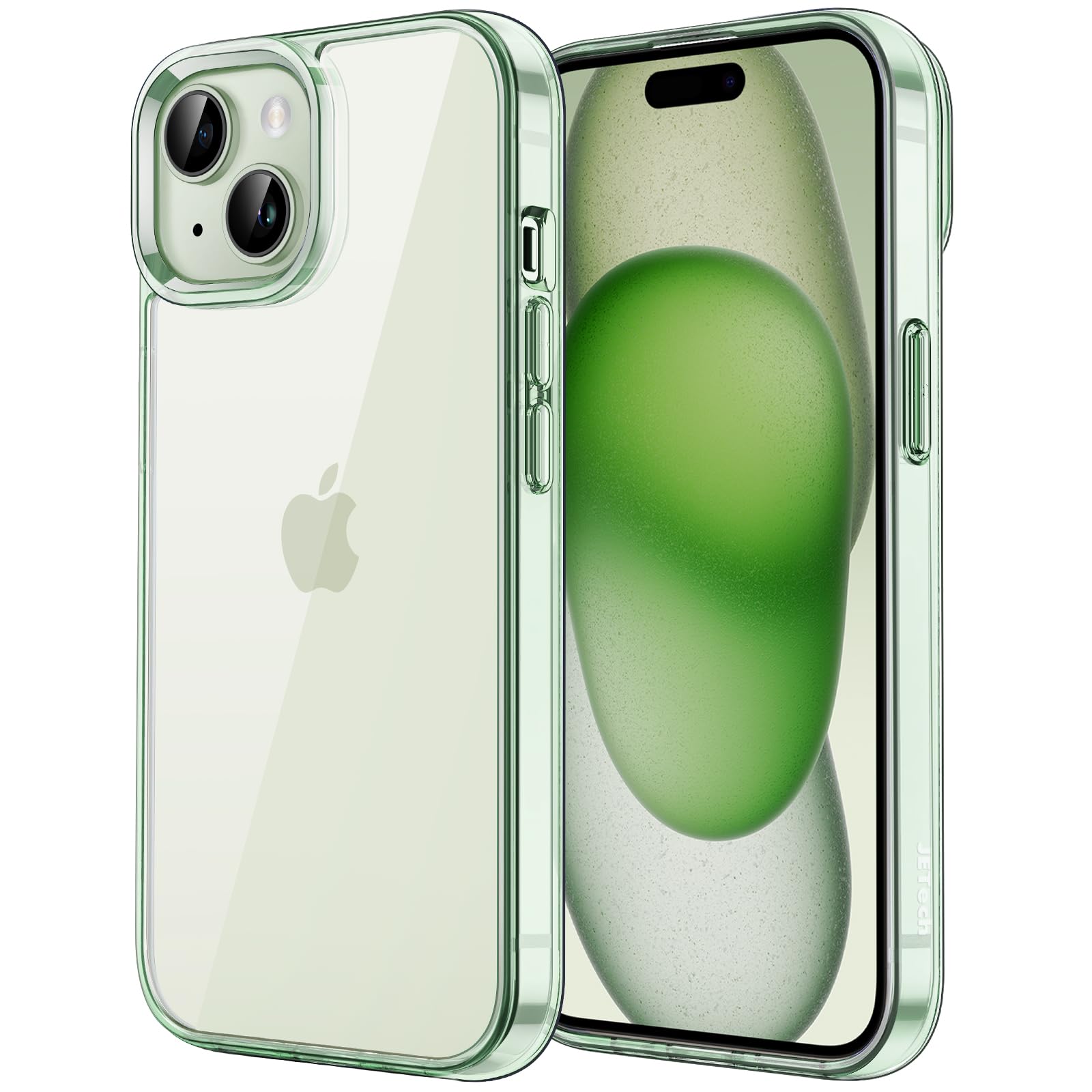 Jetech Case For Iphone 15 6.1 Inch, Non Yellowing Shockproof Phone Bumper Cover, Anti Scratch Clear Back (Green)