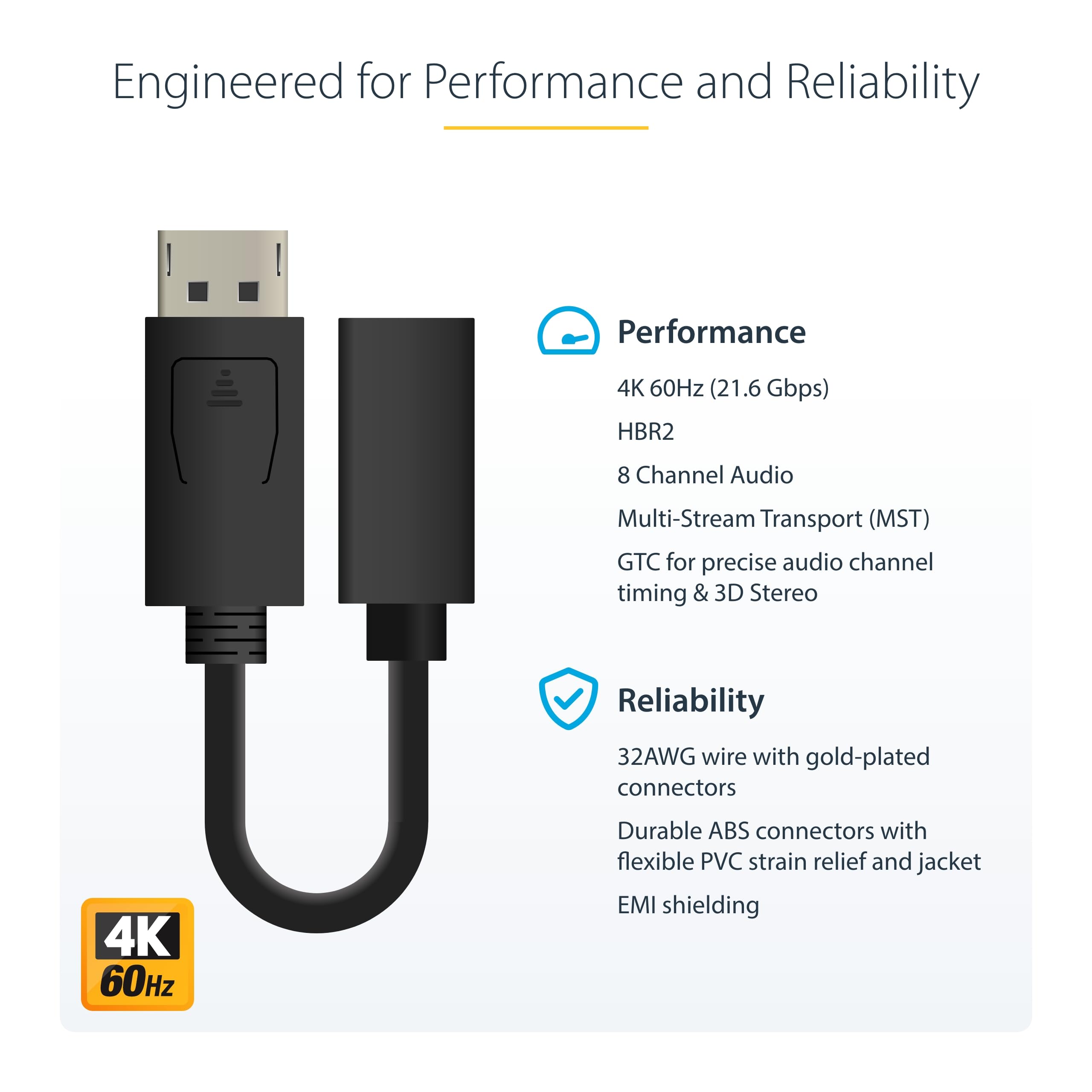 Startech.Com 6In (15Cm) Displayport To Mini Displayport Cable   4K X 2K Uhd Video   Displayport Male To Mini Displayport Female