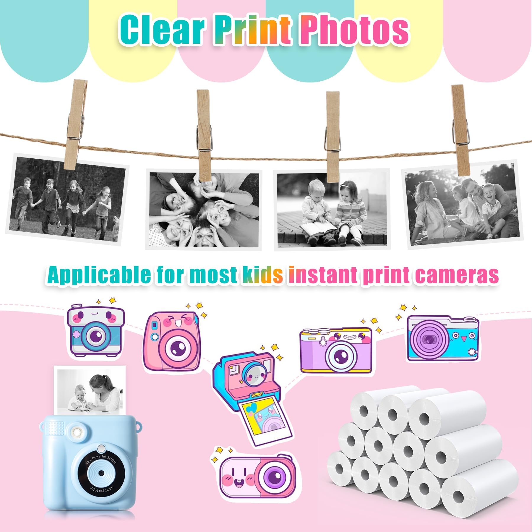 12 Rolls Instant Print Camera For Kids Refill Print Paper   Hikkon Thermal Print Paper Rolls Photo Print Hd Printing For Most Ki