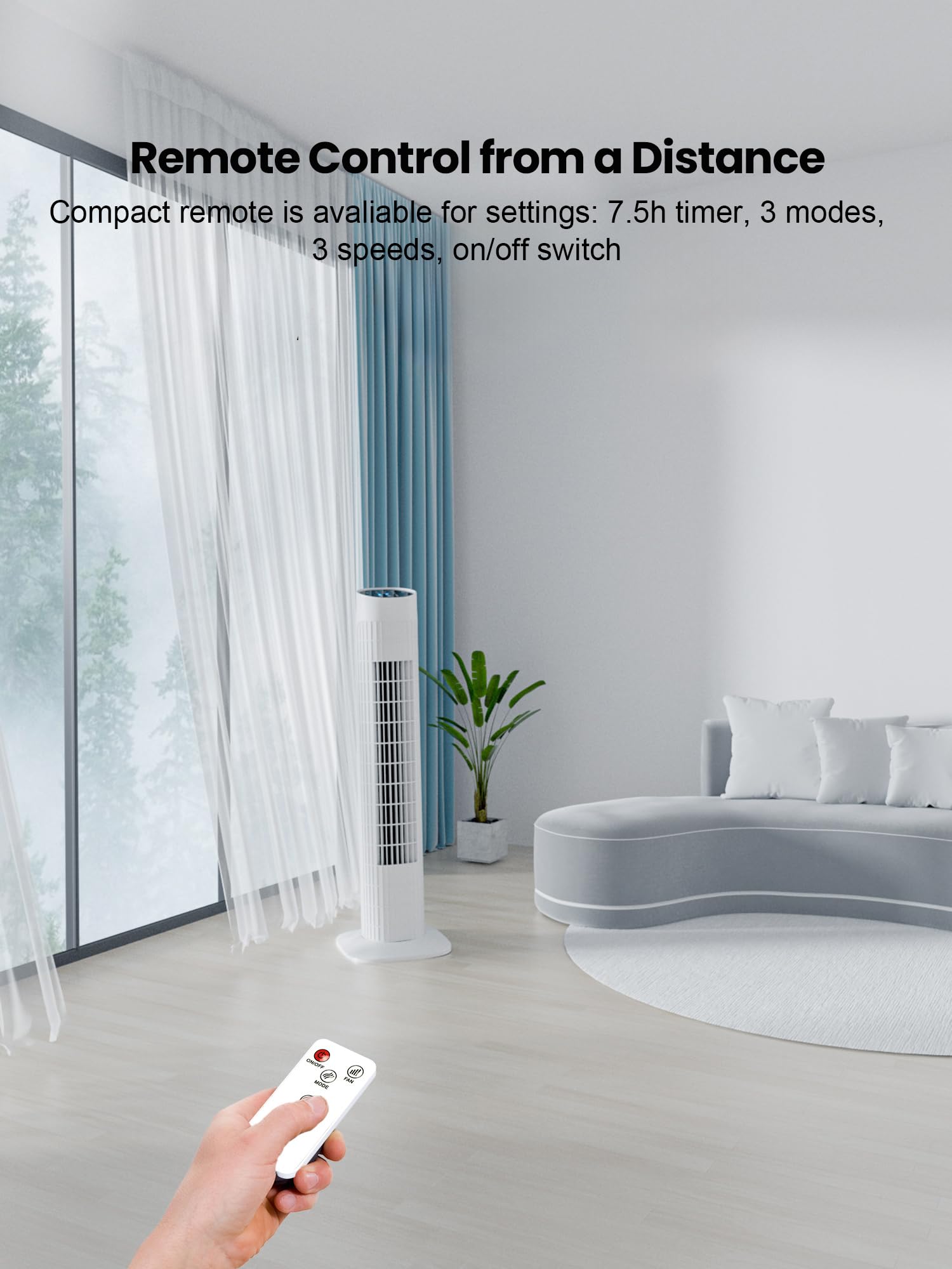 Uthfy 31'' Electric Tower Fan That Blow Cold Air, Quiet Cooling Fan With Oscillation 7.5H Timer,Portable Floor Bladeless Standin