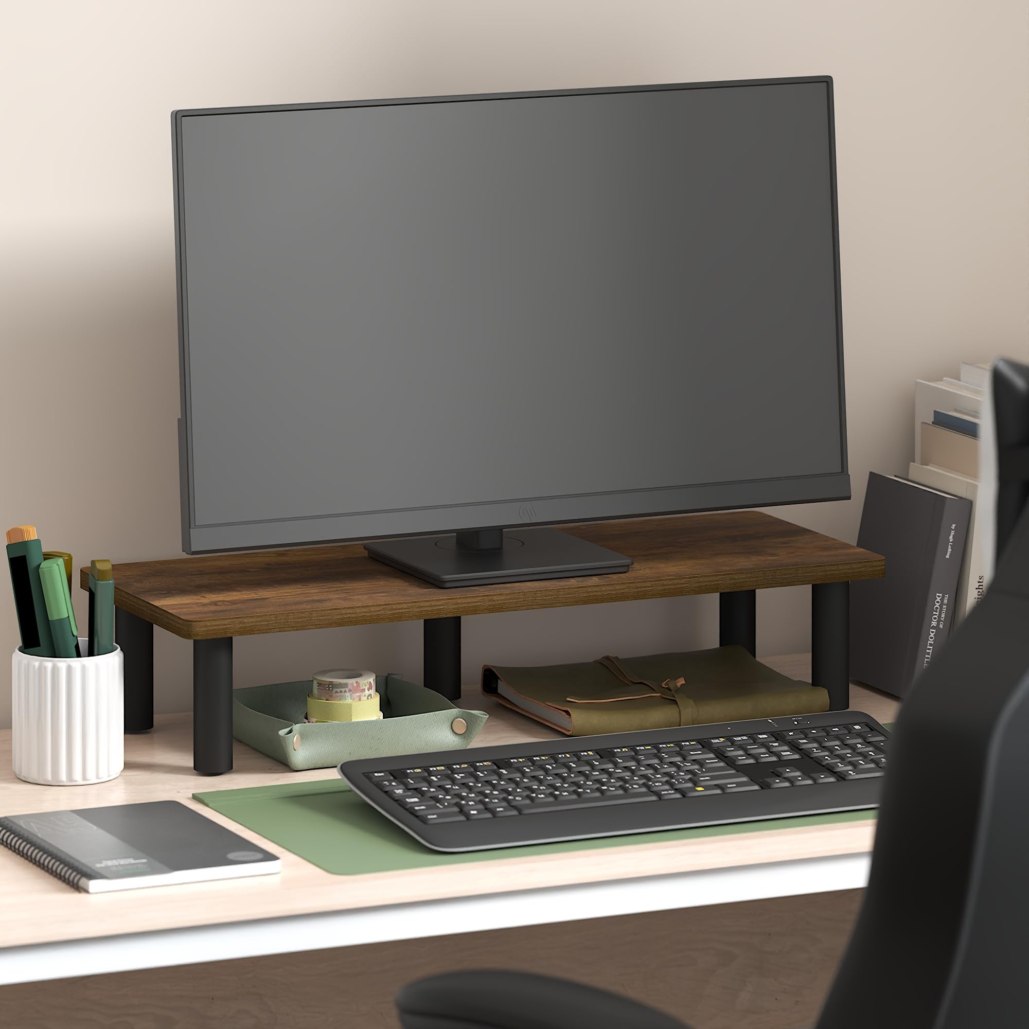Furinno Turn-N-Tube Monitor Stand Riser, 23.6 Wide Rectangle Monitor Riser, Laptop Stand for Desk, Office Desk Accessories, Desk