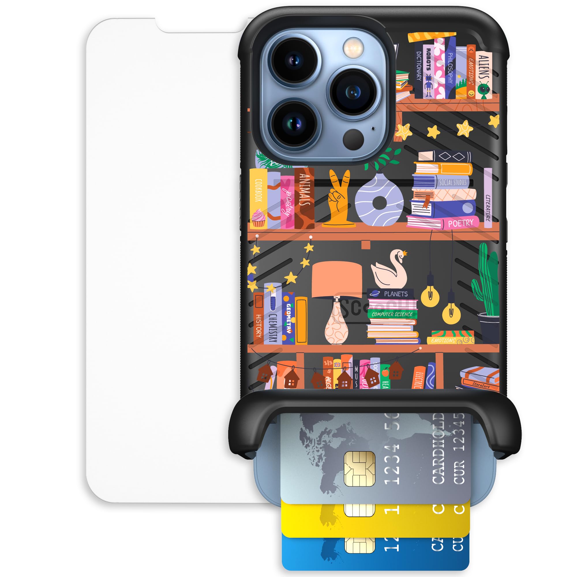 Scooch for iPhone 13 Pro Case with Card Holder, Wingmate Wallet Case with Hidden Card Slot and RFID Protection, Bundled with Tem