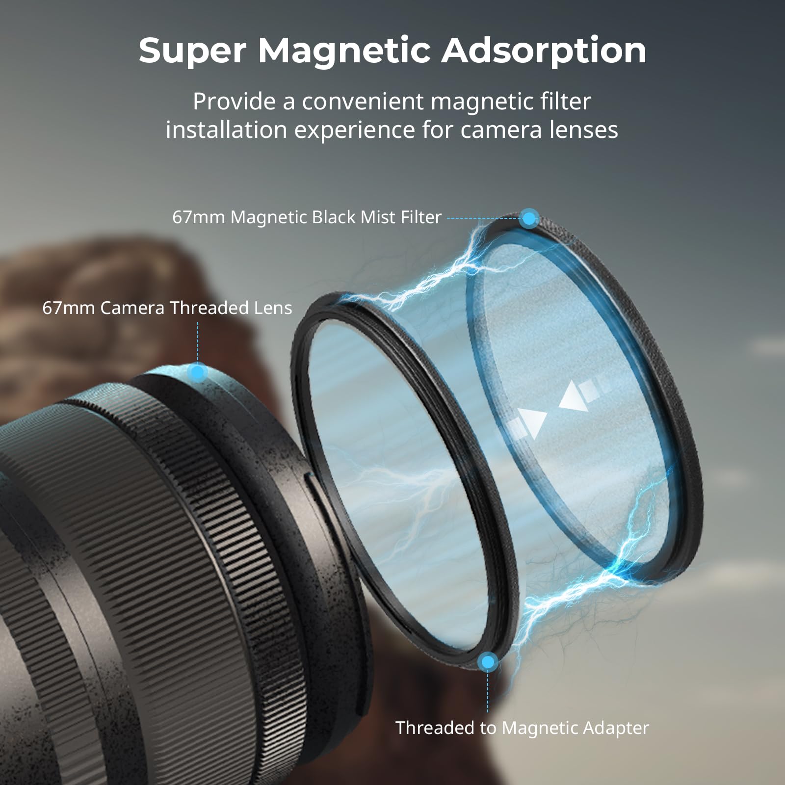 Smallrig 67Mm Magnetic Black Diffusion 1/4 Filter Mist Filter + 67Mm Threaded Filter Ring, Hd Optical Glass 28 Layers Multi Nano