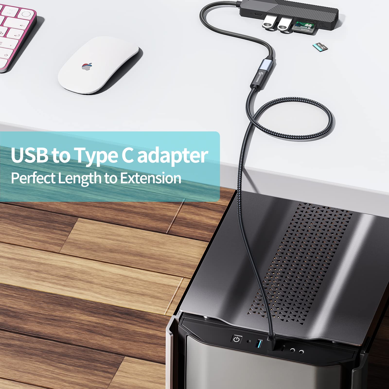 Phixero [10Gbps] Usb C Female To Usb Male Adapter 3.1 Gen 2 (1 Ft), 3A Fast Charging Usb A To Usb C Adapter With 10Gbps Data Tra