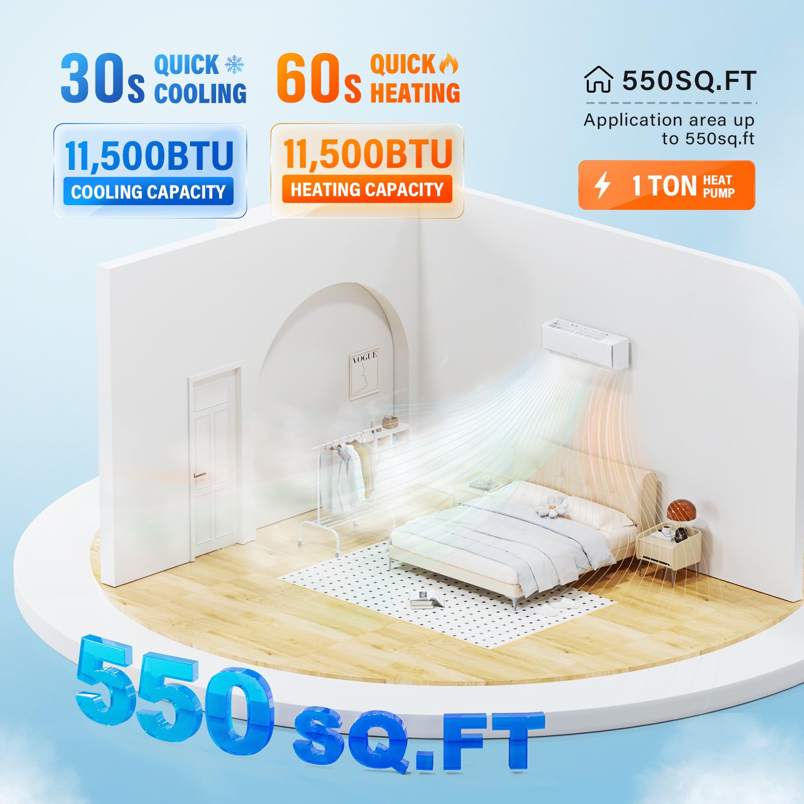 Rovsun 11000 Btu Wifi Enabled Mini Split Air Conditioner & Heater, 17 Seer2 230V Inverter Ductless Wall Ac Unit With Pre Charged