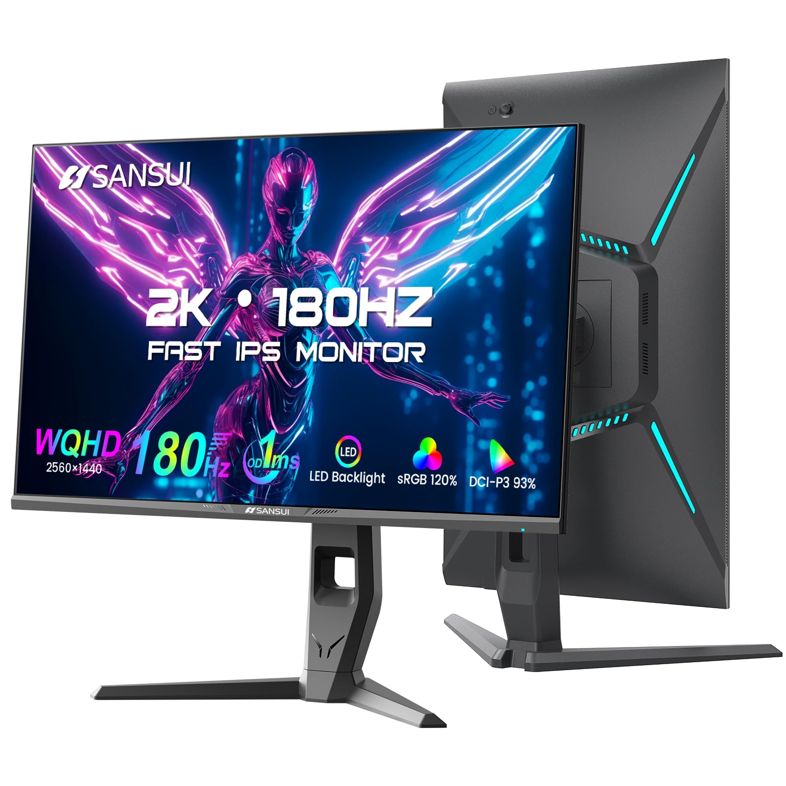 SANSUI 27 inch WQHD 180Hz Gaming Monitor 1440P-AMD FreeSync 1ms DCI-P3 93% Fast IPS Computer Monitor,Height Adjustable Vertical/