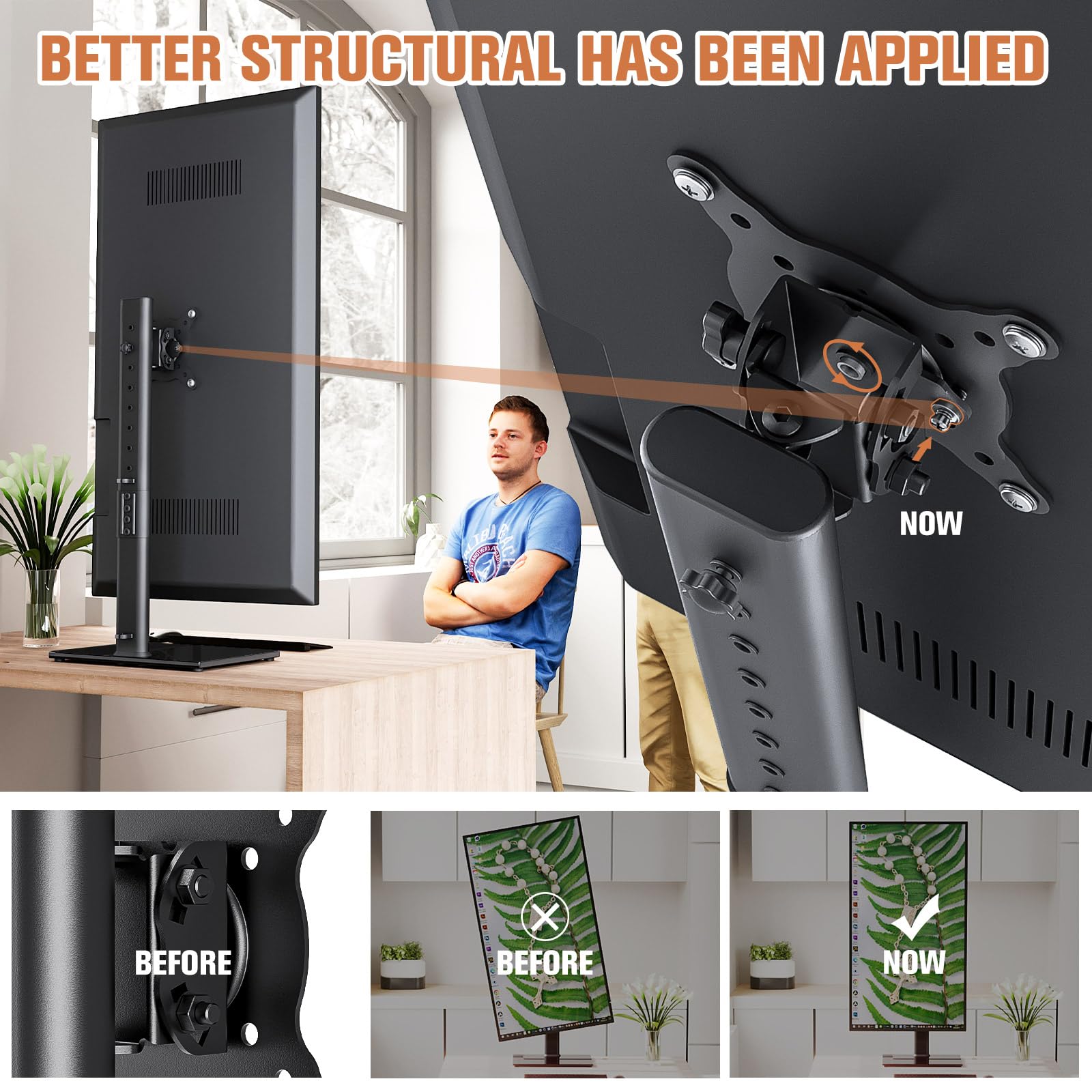 Single Monitor Stand Freestanding 27 43 Inch Monitor Arm Curved Screen Monitor Mount Tempered Glass Base Adjustable Motion Tilt