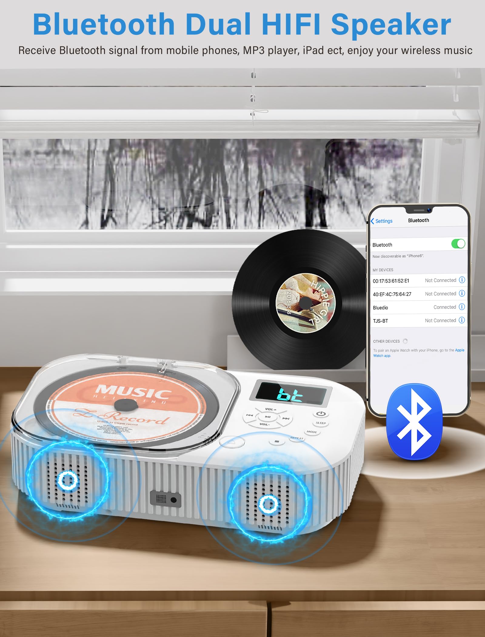 2000Mah Cd Player Portable With Bluetooth, Cd Boombox Portable For Home/Car With Remote Control, Dual Speaker,Rechargeable Cd Pl