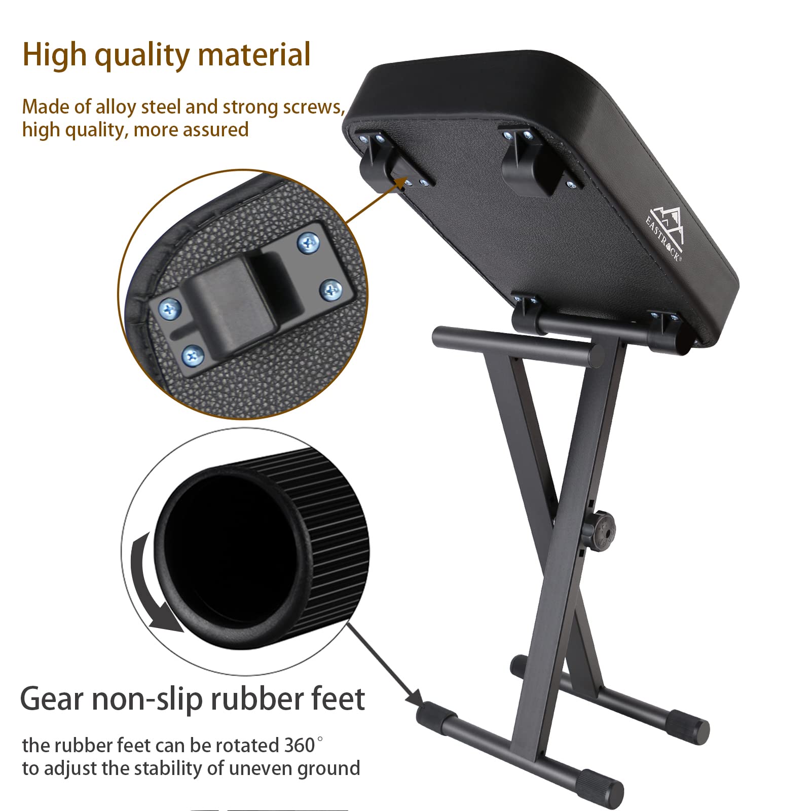 Eastrock Piano Bench,Adjustable Piano Keyboard Bench, X Style Stool Chair Seat For Electronic Keyboards & Digital Pianos,3 Inch