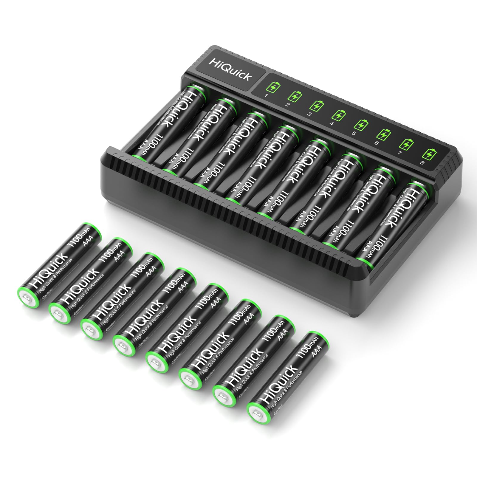 Hiquick Rechargeable Aaa Batteries With 8 Bay Battery Charger,1.2V 1100Mah Low Self Discharge Ni Mh Aaa Batteries 16 Pack With B