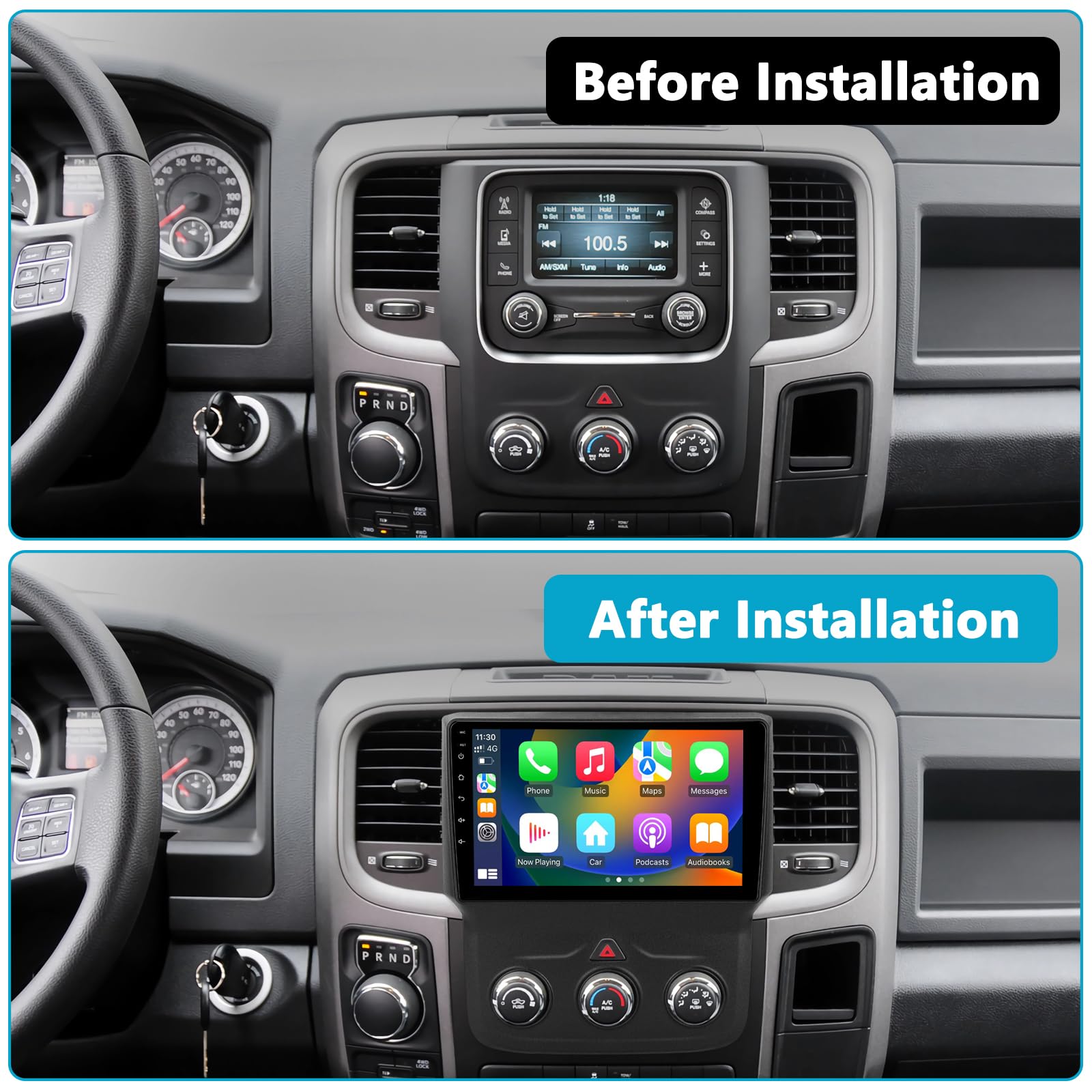 UUTouIoI 9 Car Stereo Radio for Dodge RAM 1500/2500/3500, Android 12, Wireless Carplay/Android Auto, Bluetooth, Touch Screen