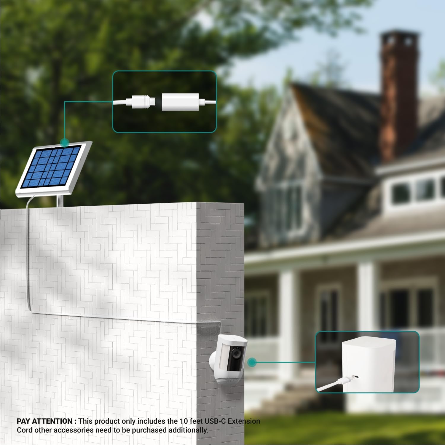 Tusita 10 Ft.Usb C Extension Cable   Compatible With Ring Usb C Solar Panels,Security Cameras