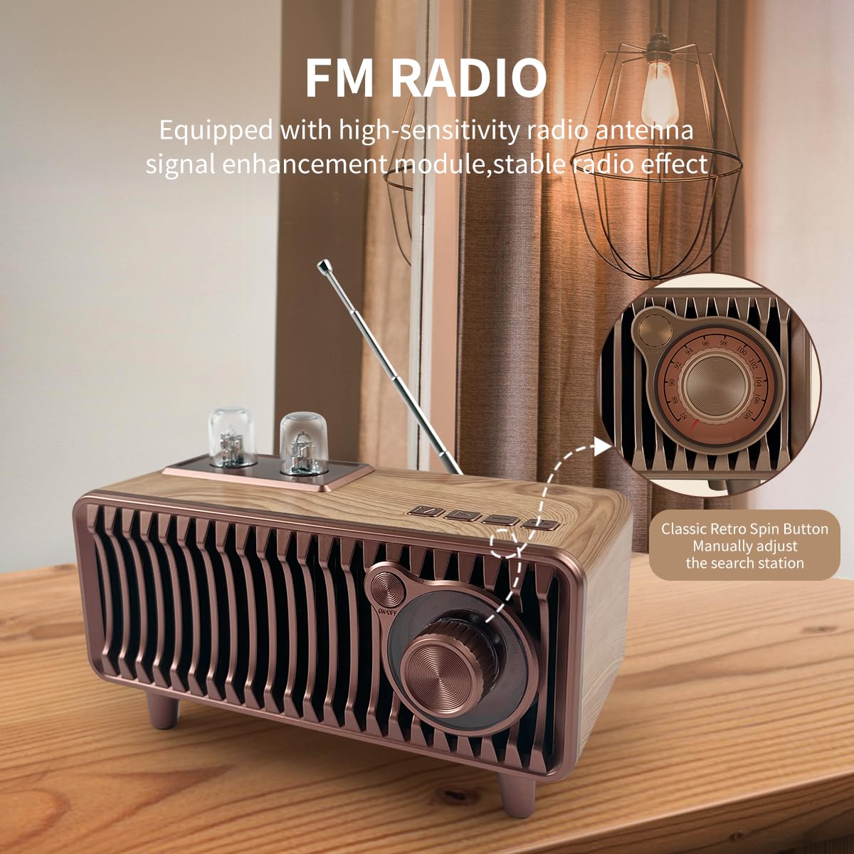 Cyboris Retro Bluetooth Speaker, Vintage Radio Natural Wood Rotary Fm Radio 20W Dual Speakers Stereo,With U Disk/Tf Card/Aux Music Player Function,Portable Wireless Speakers For Home, Office Decor