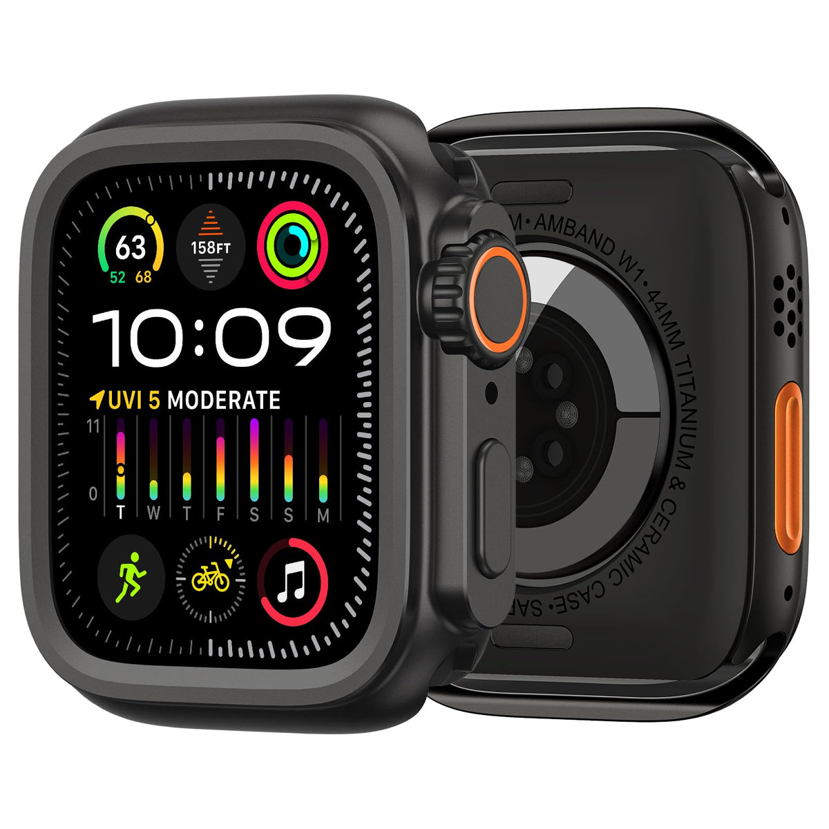 Amband 3 In 1 Metal Case Compatible With Apple Watch Series Se/Se2 6/5/4 44Mm, W1 Protector Rugged Bumper With Watch Crown + Wat
