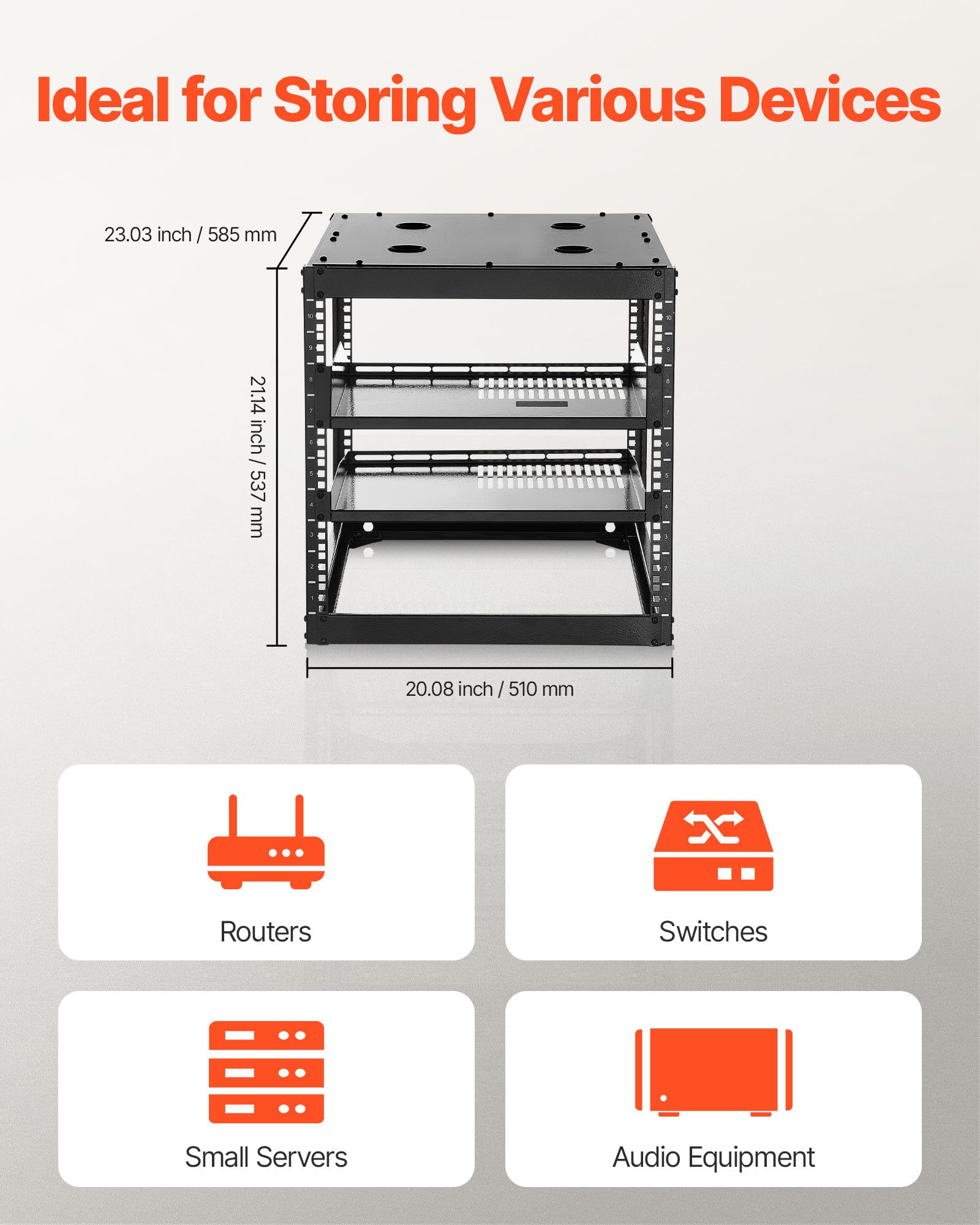 Vevor 10U Server Rack, Open Frame Network Rack,4-Post Floor Standing Or Wall Mounted, Includes 2Pcs Vented 1U Rack Shelves & Mou