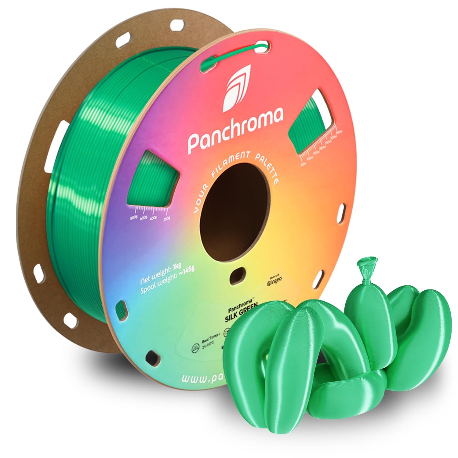 Polymaker Panchroma Silk PLA Filament 1.75mm 1kg, Shiny Green, New and Improved Formula, Better Strength, Printing Speed and Clo