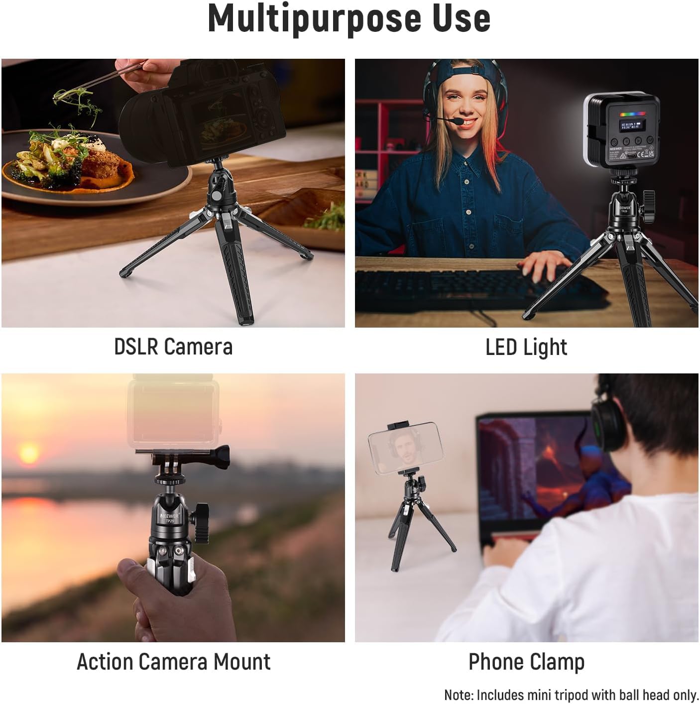 Neewer Mini Metal Table Tripod With 360 Ball Head, Supports Vertical Recording And Handle, Portable Travel Tripod With 1/4 Inch