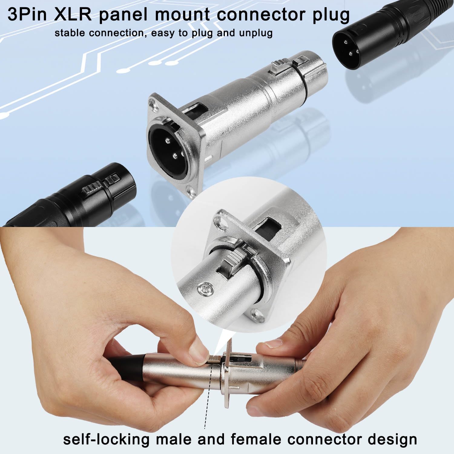 Qianrenon Xlr Male To Female Panel Mount Adapter - 3Pin Plug To Jack Connector, Feedthrough Bulkhead Coupler For Mic Sound Mixer