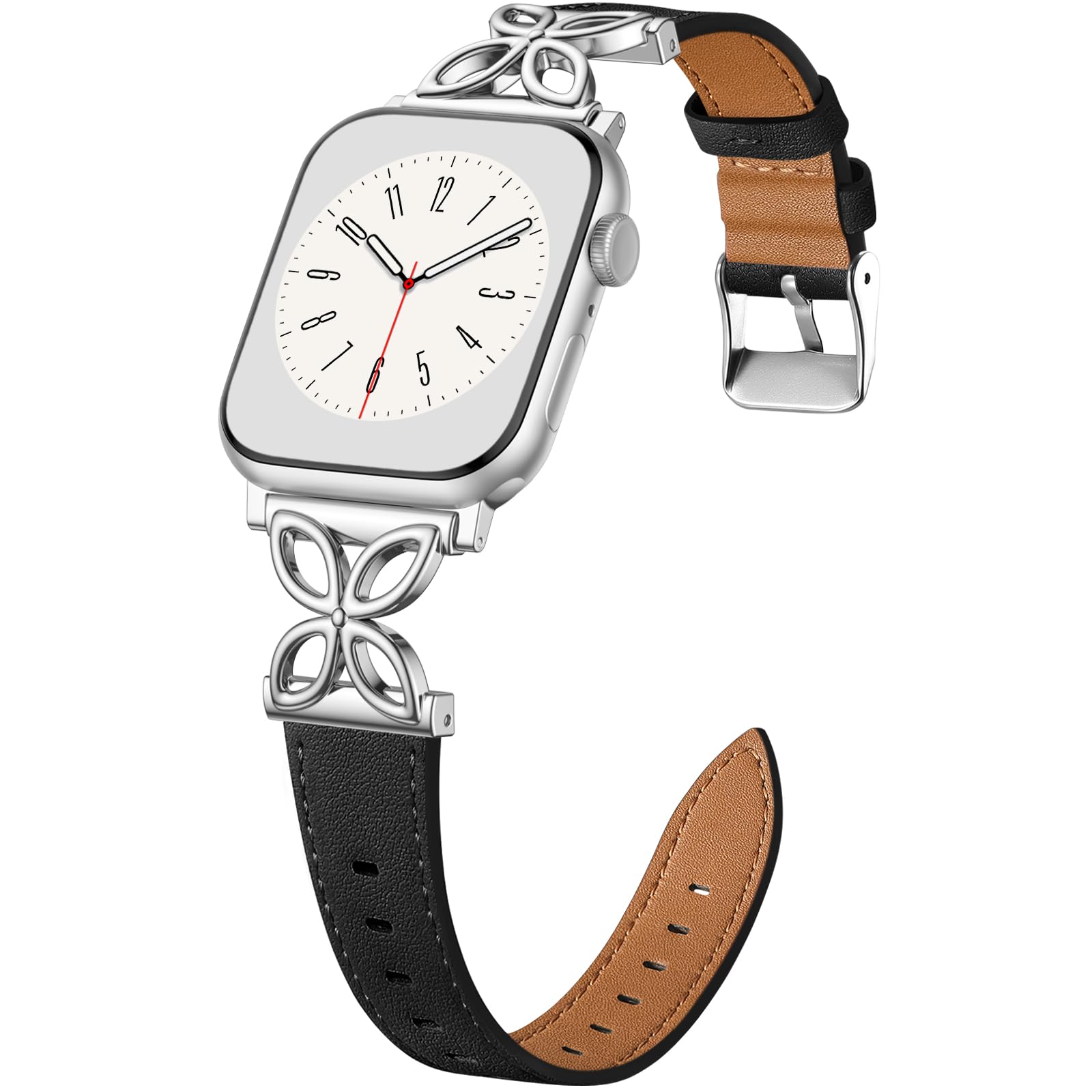 SNBLK Floral Slim Band for Apple Watch Bands for Women 40mm 41mm 42mm 44mm 46mm 49mm 38mm 45mm Thin, Dressy Top Grain Leather St